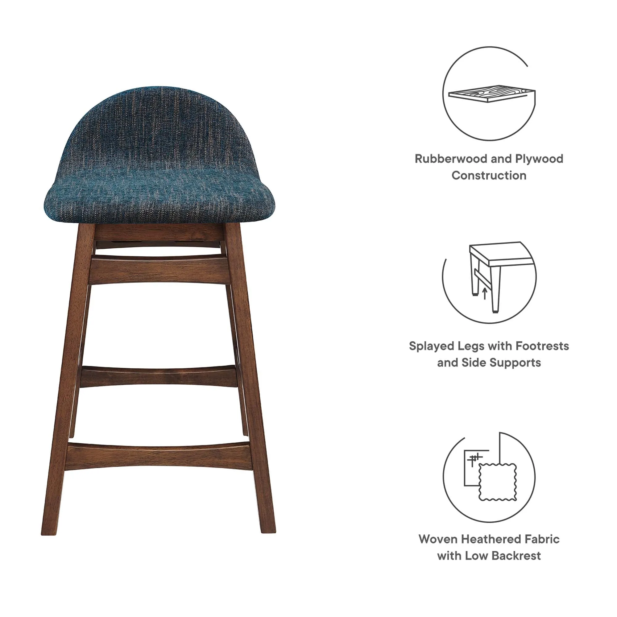 Juno Heathered Fabric Wood Counter Stool - Set of 2 by Modway