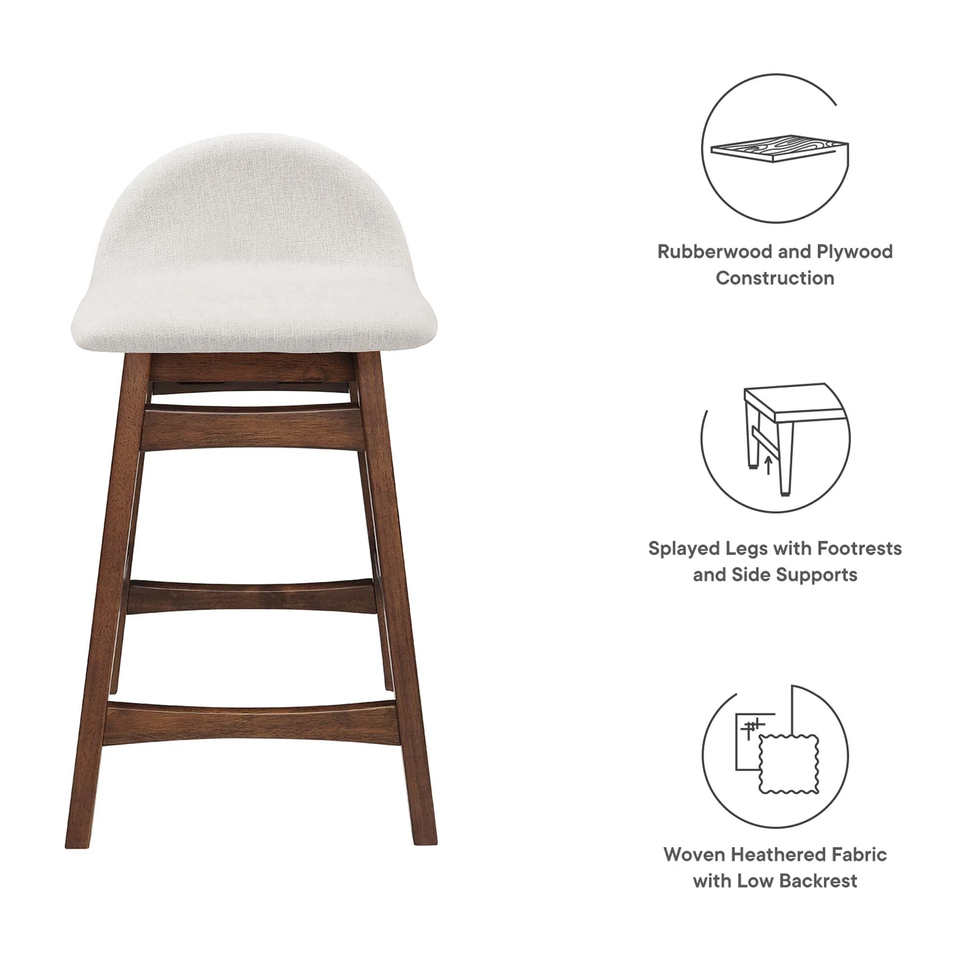 Juno Heathered Fabric Wood Counter Stool - Set of 2 by Modway