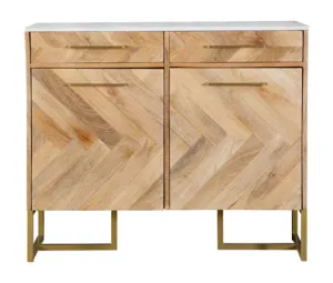 KEATON 2-Door Accent Cabinet With Marble Top Natural And Antique Gold