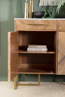 KEATON 2-Door Accent Cabinet With Marble Top Natural And Antique Gold