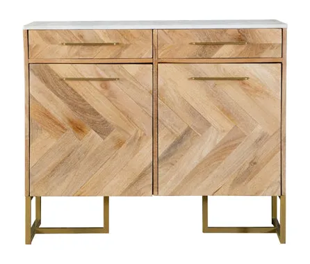 KEATON 2-Door Accent Cabinet With Marble Top Natural And Antique Gold