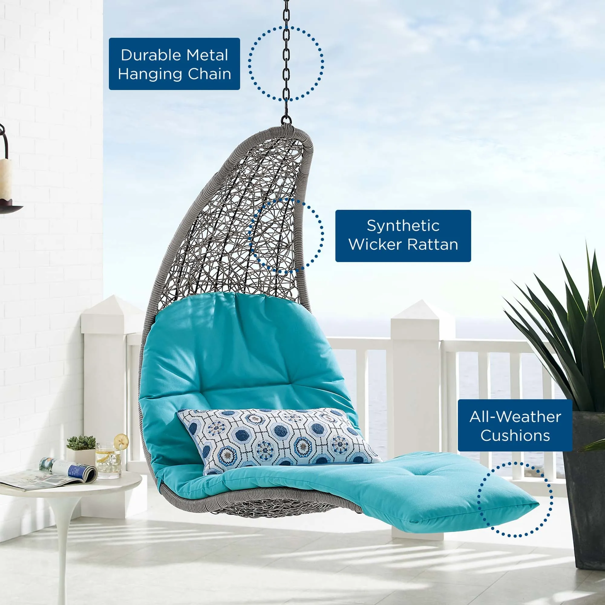 Landscape Hanging Chaise Lounge Outdoor Patio Swing Chair by Modway