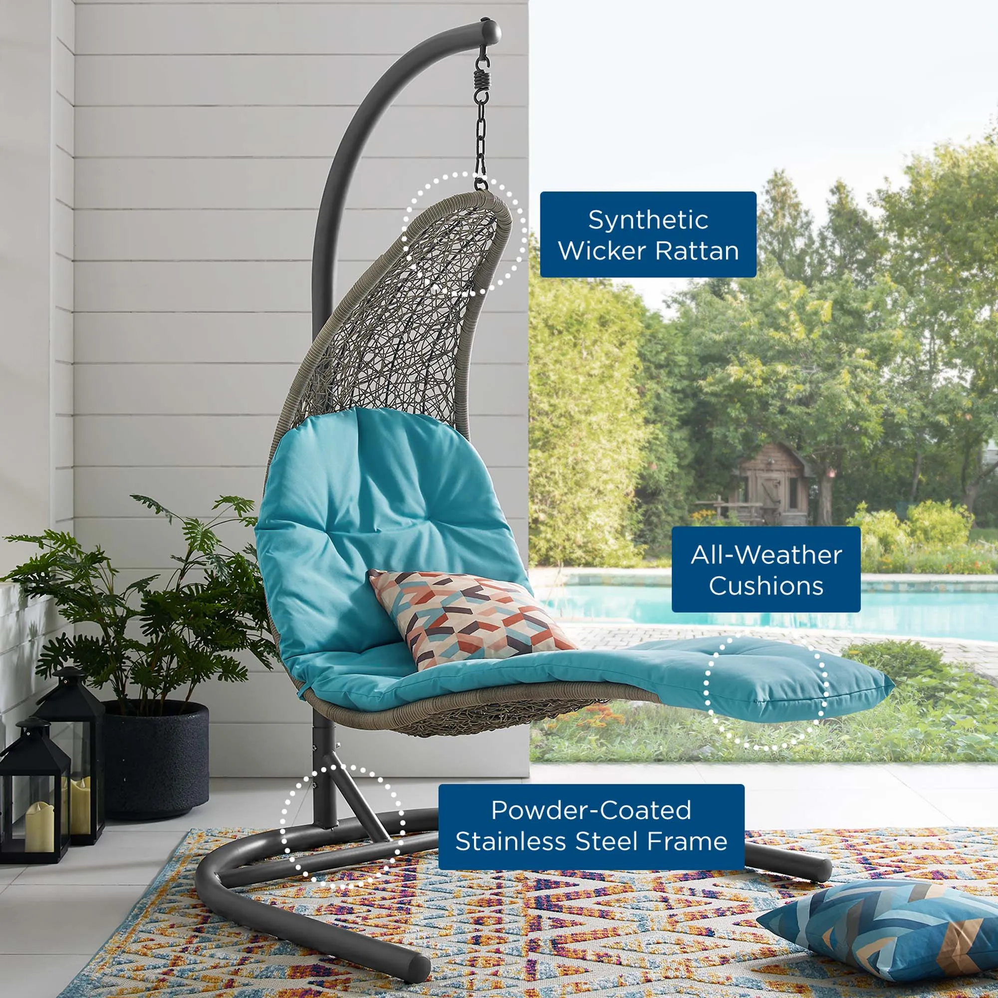 Landscape Hanging Chaise Lounge Outdoor Patio Swing Chair by Modway