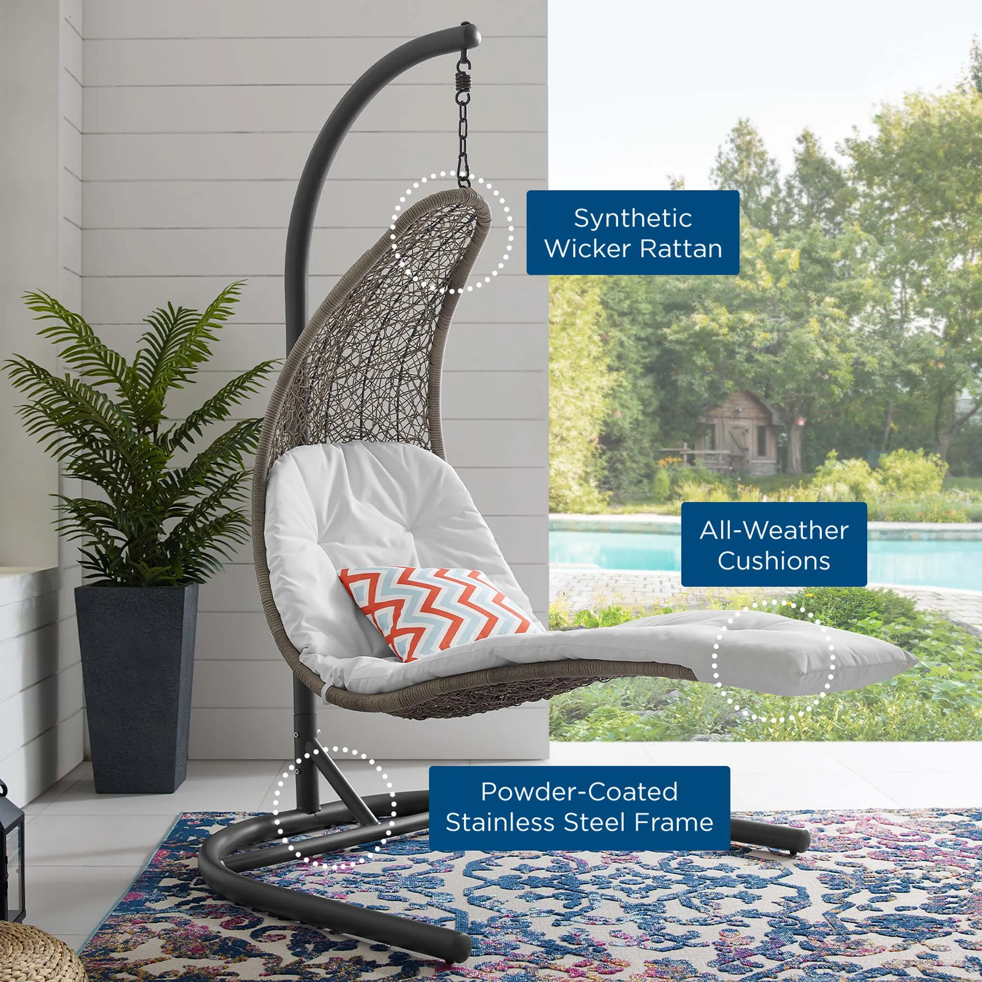 Landscape Hanging Chaise Lounge Outdoor Patio Swing Chair by Modway