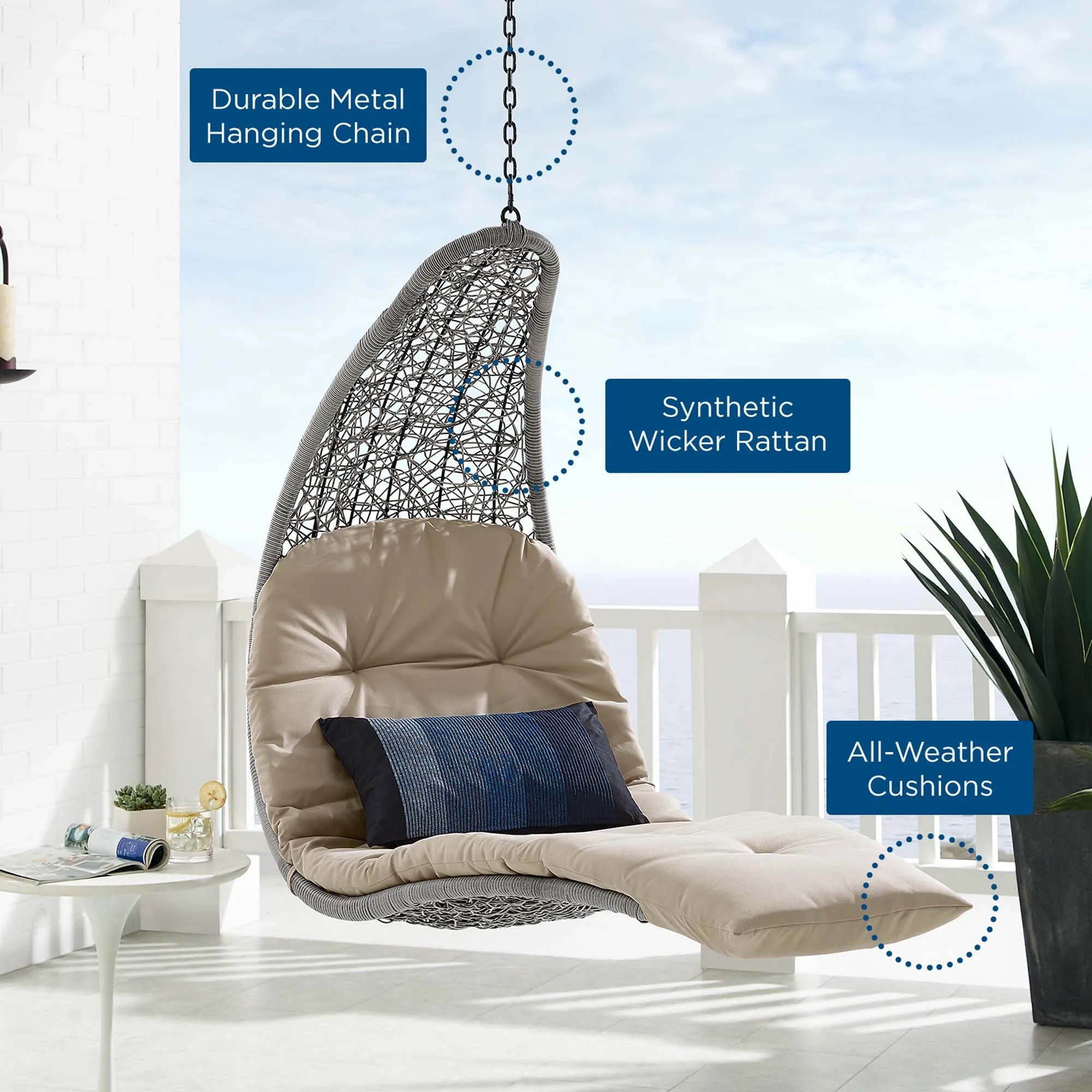 Landscape Hanging Chaise Lounge Outdoor Patio Swing Chair by Modway