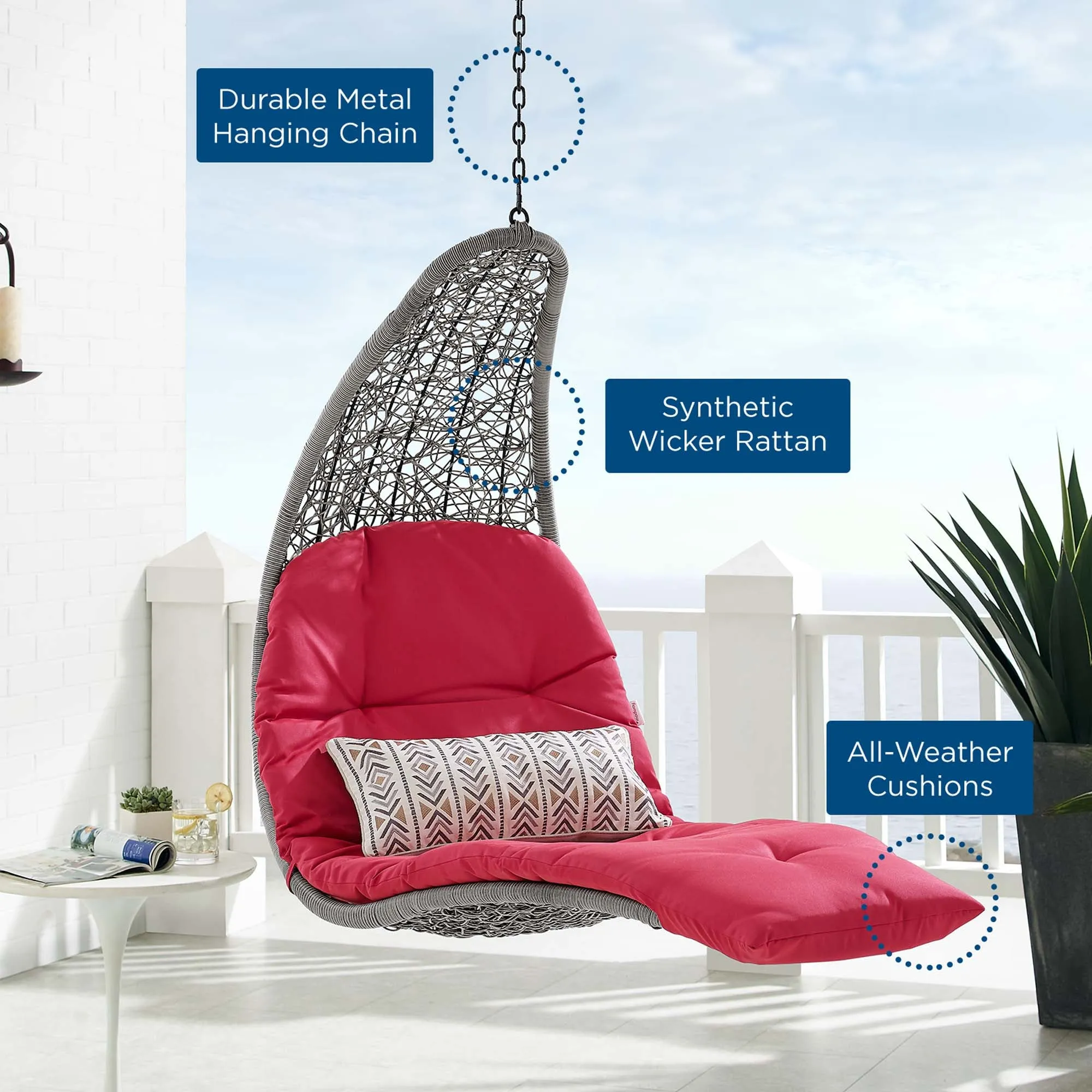 Landscape Hanging Chaise Lounge Outdoor Patio Swing Chair by Modway