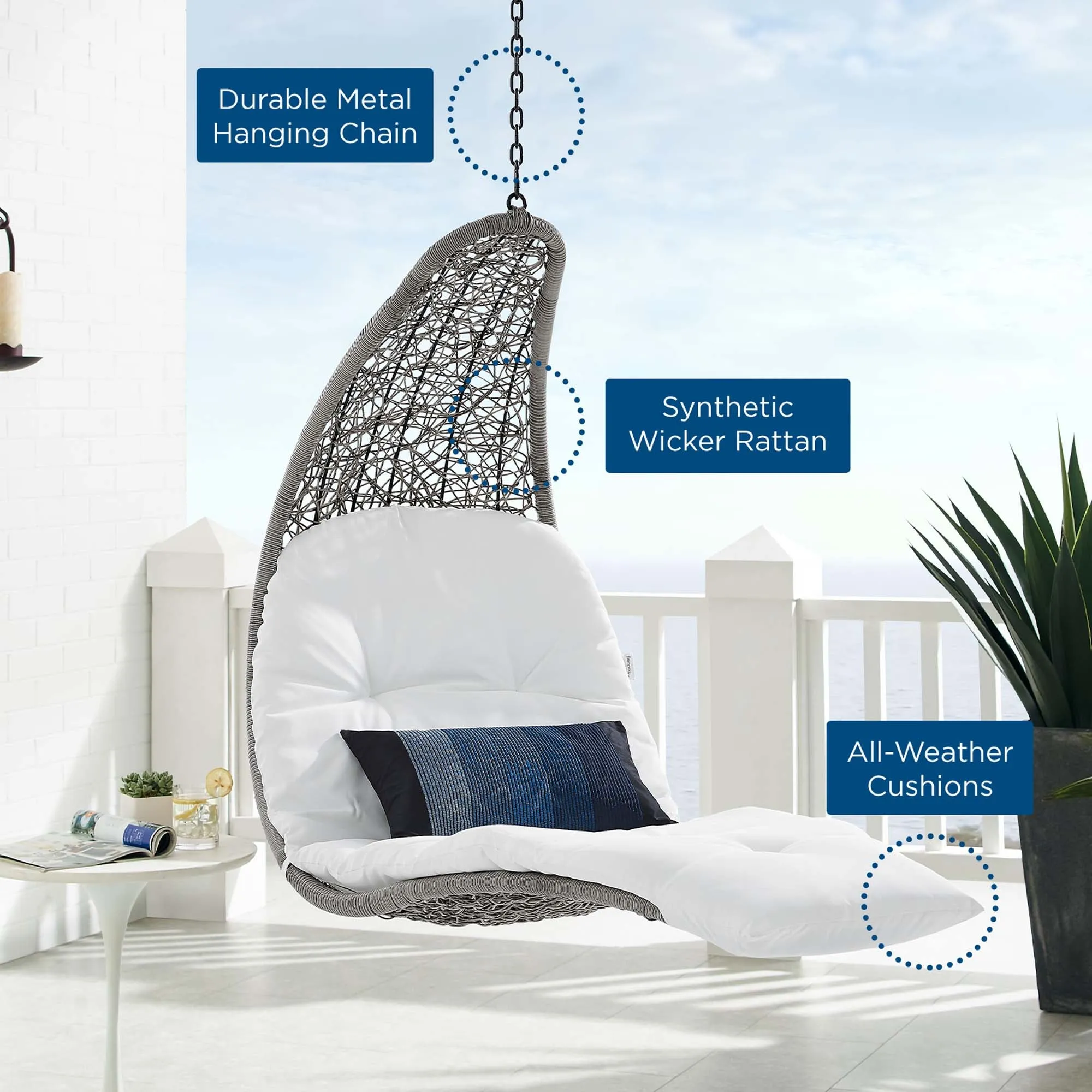 Landscape Hanging Chaise Lounge Outdoor Patio Swing Chair by Modway