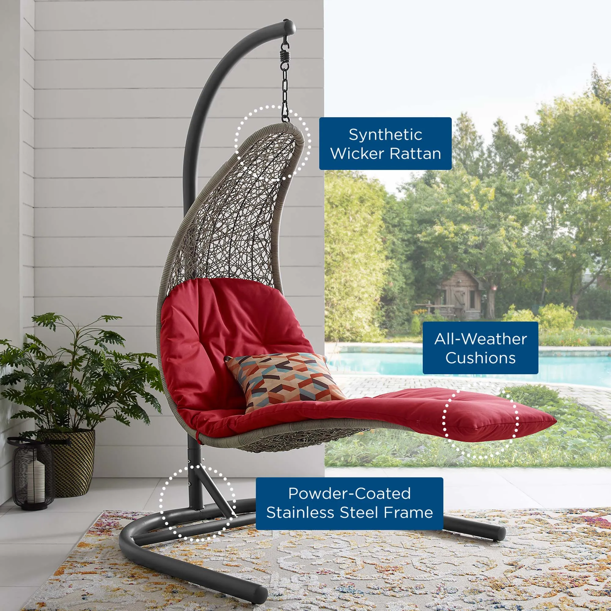 Landscape Hanging Chaise Lounge Outdoor Patio Swing Chair by Modway