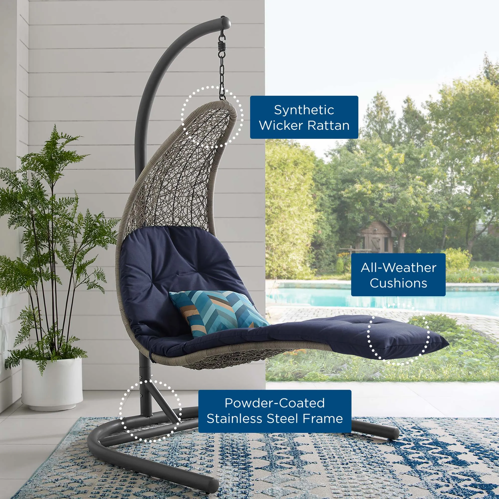 Landscape Hanging Chaise Lounge Outdoor Patio Swing Chair by Modway