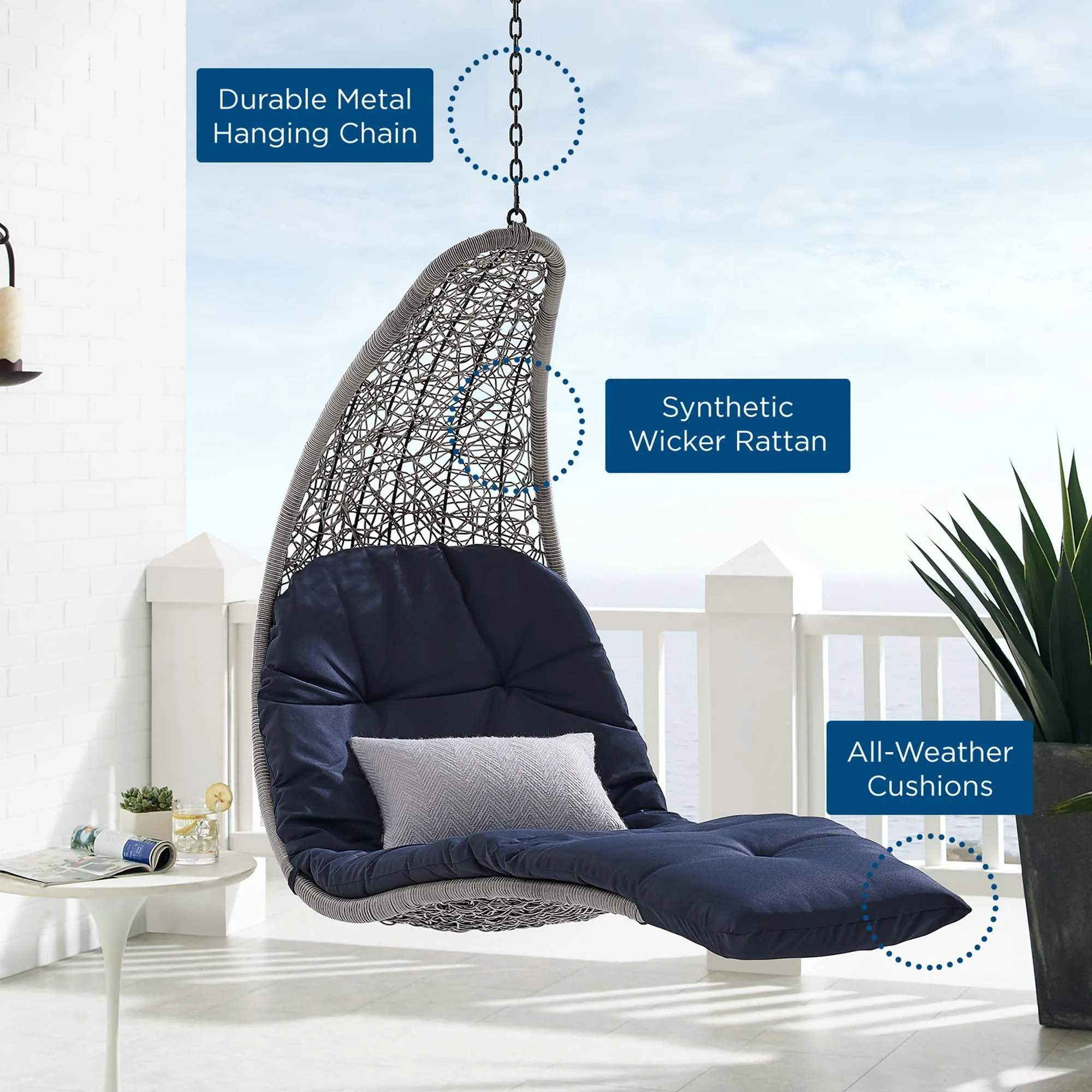 Landscape Hanging Chaise Lounge Outdoor Patio Swing Chair by Modway