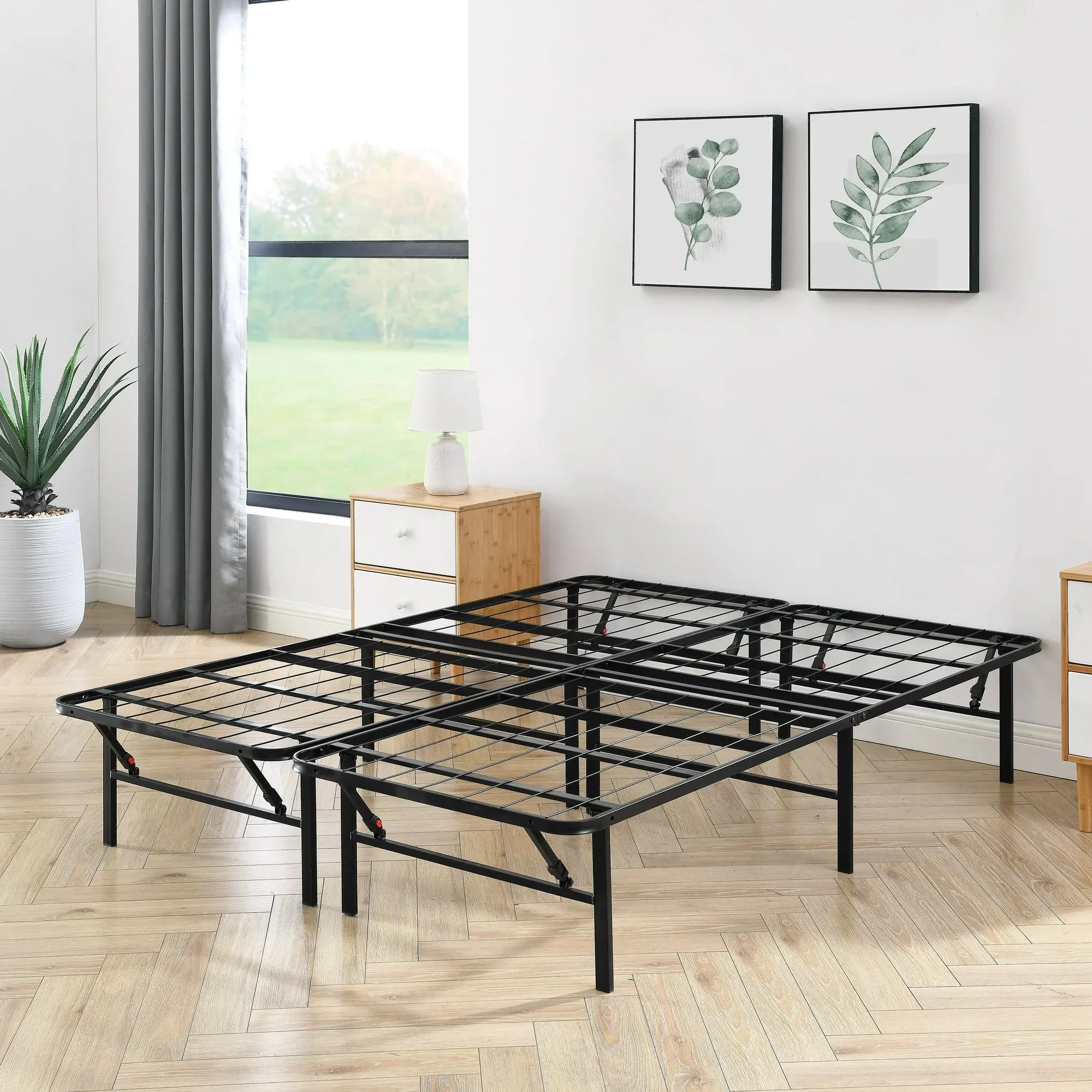 Mainstays MSF436250086013 High Profile Foldable Steel King Platform Bed Frame, Black
