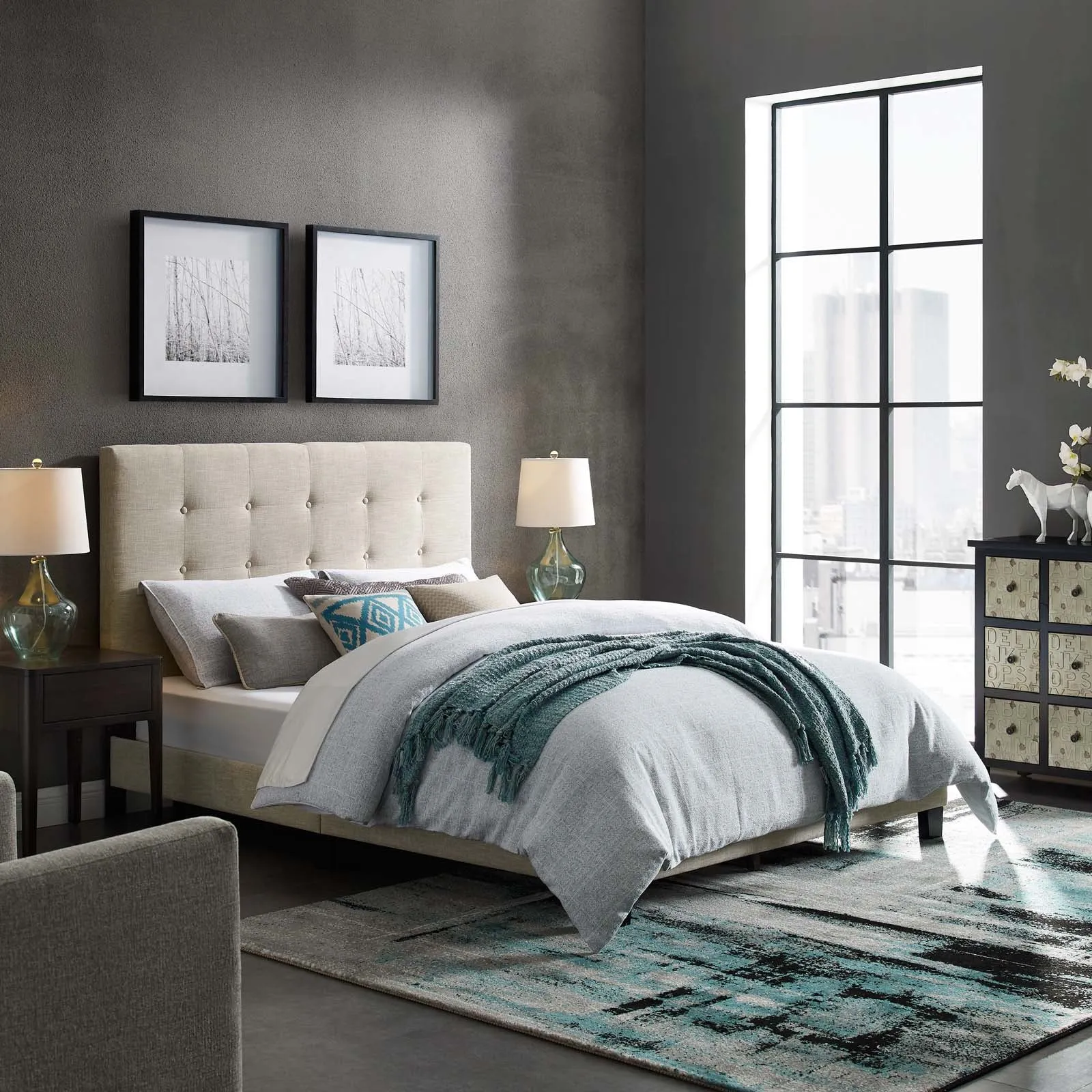 Melanie Tufted Button Upholstered Fabric Platform Bed by Modway