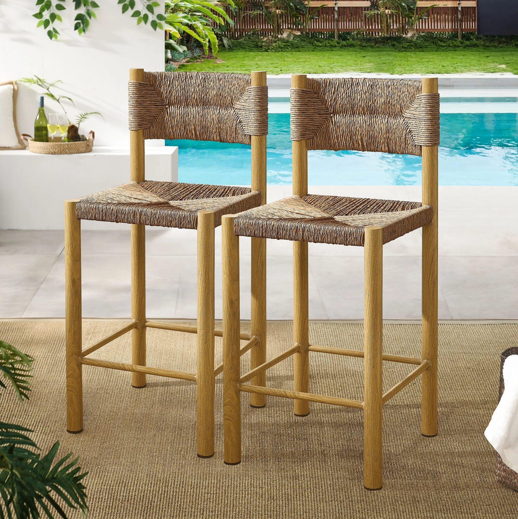Parkland Outdoor Patio Rattan and Aluminum Counter Stools Set of 2 by Modway