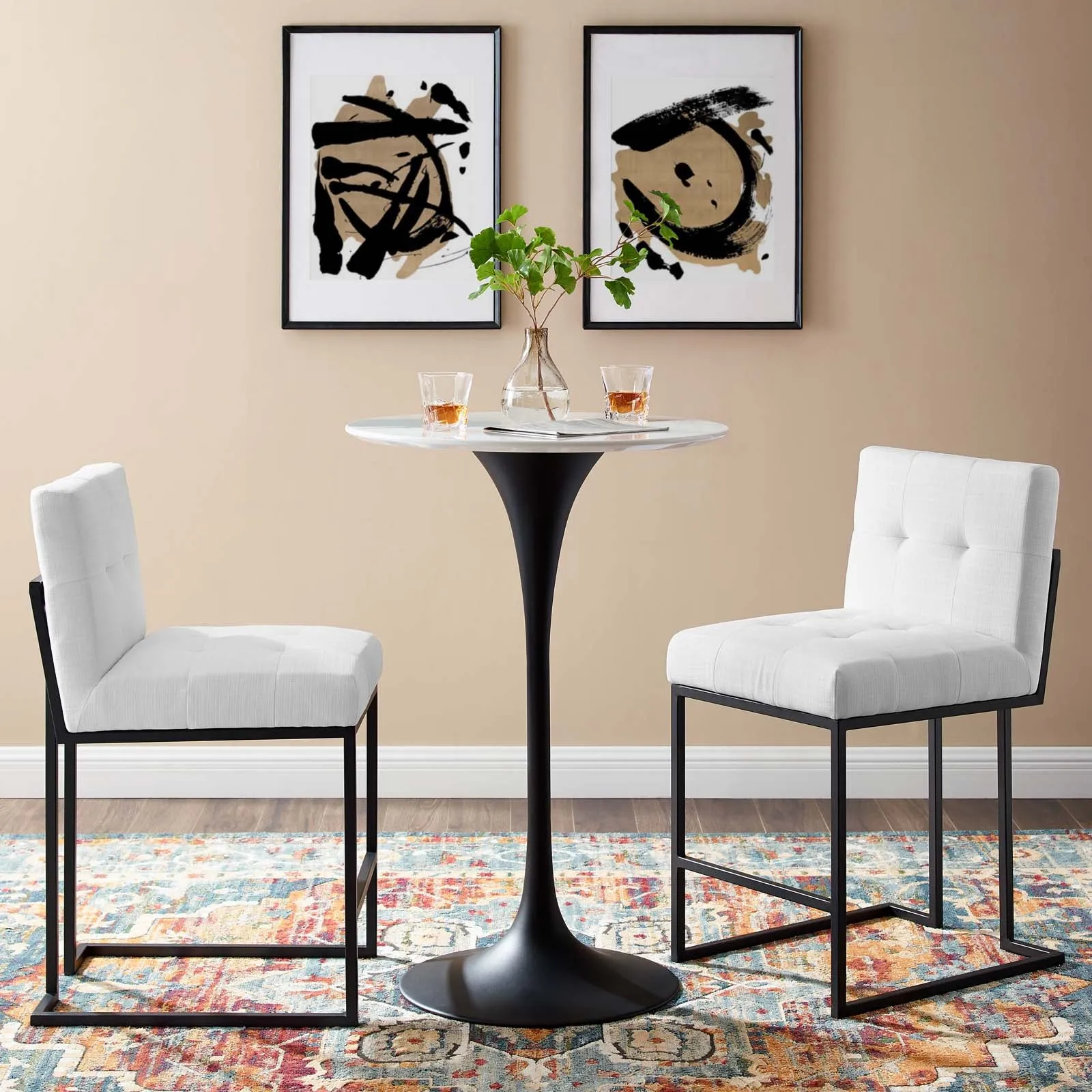 Privy Black Stainless Steel Upholstered Fabric Counter Stool Set of 2 by Modway