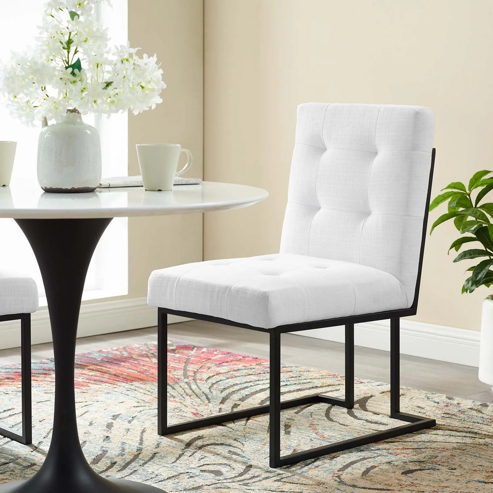 Privy Black Stainless Steel Upholstered Fabric Dining Chair by Modway