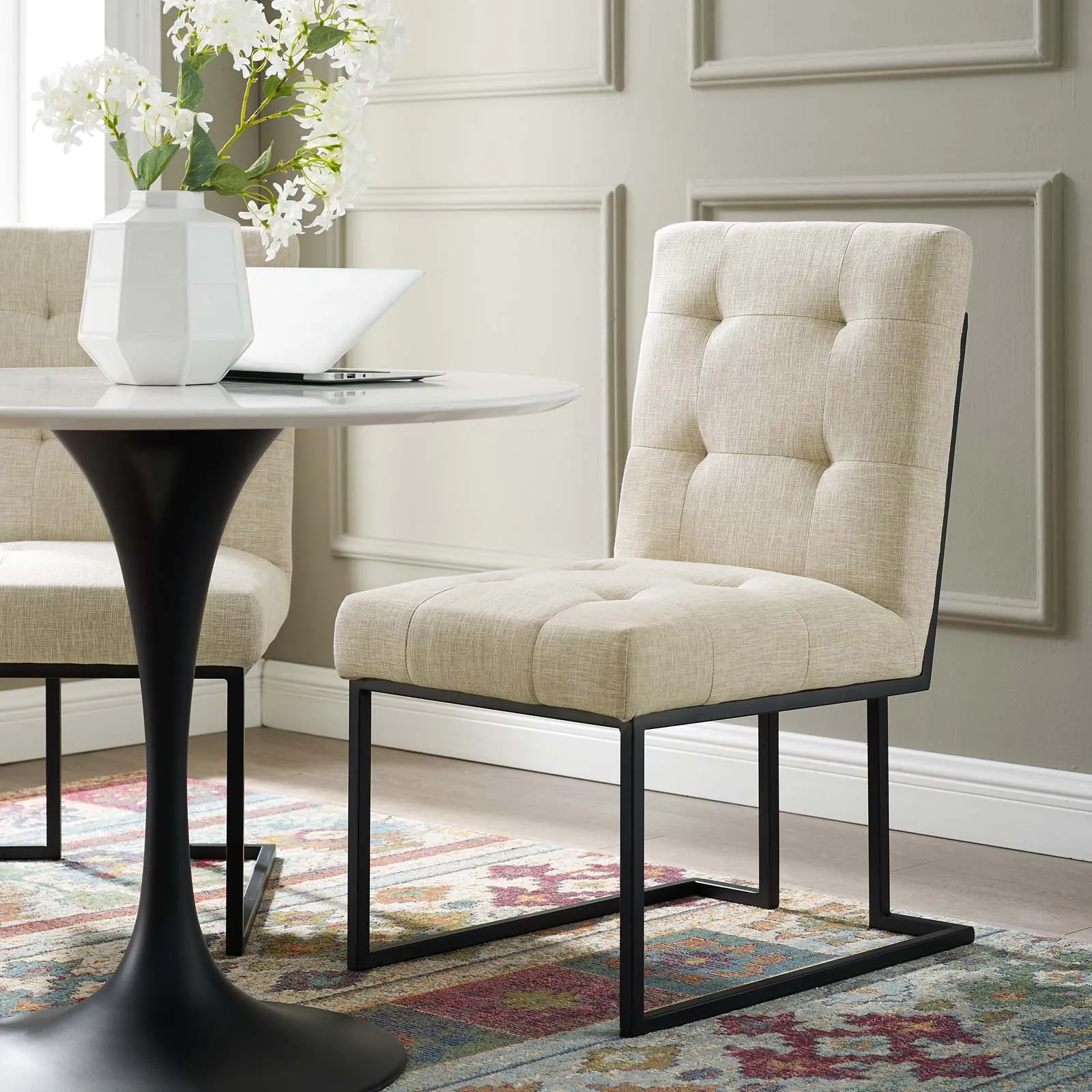 Privy Black Stainless Steel Upholstered Fabric Dining Chair by Modway