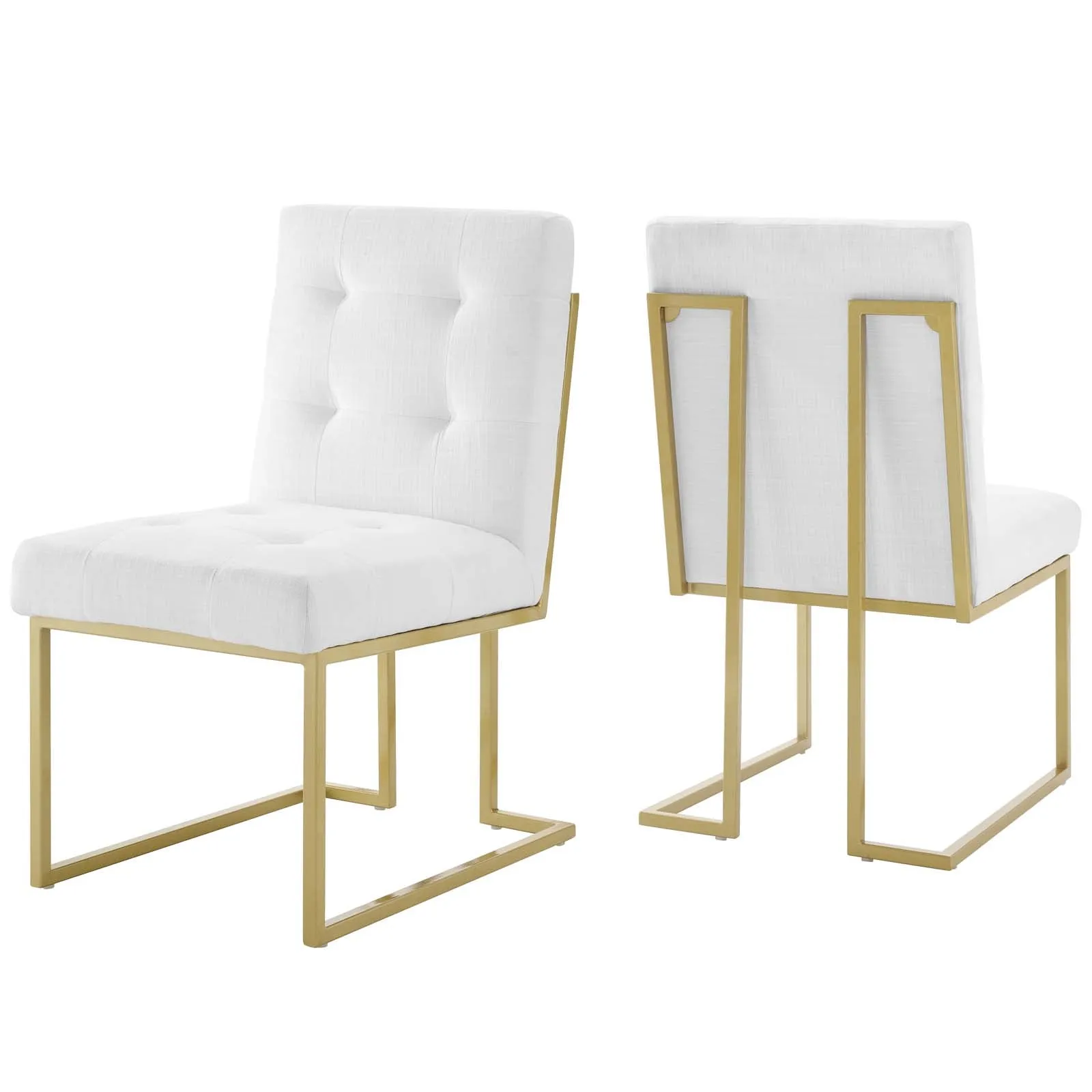 Privy Gold Stainless Steel Upholstered Fabric Dining Accent Chair Set of 2 by Modway