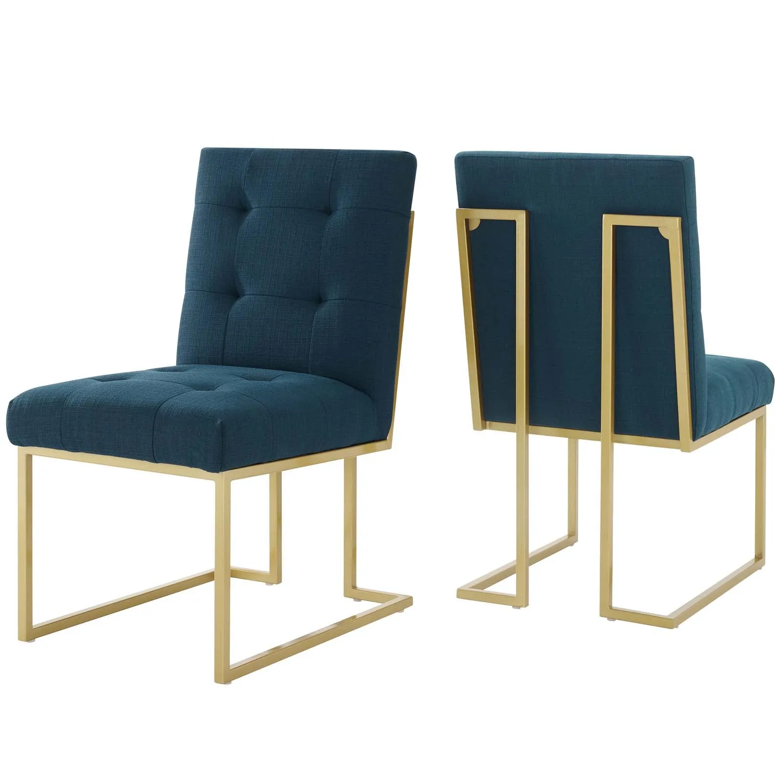 Privy Gold Stainless Steel Upholstered Fabric Dining Accent Chair Set of 2 by Modway