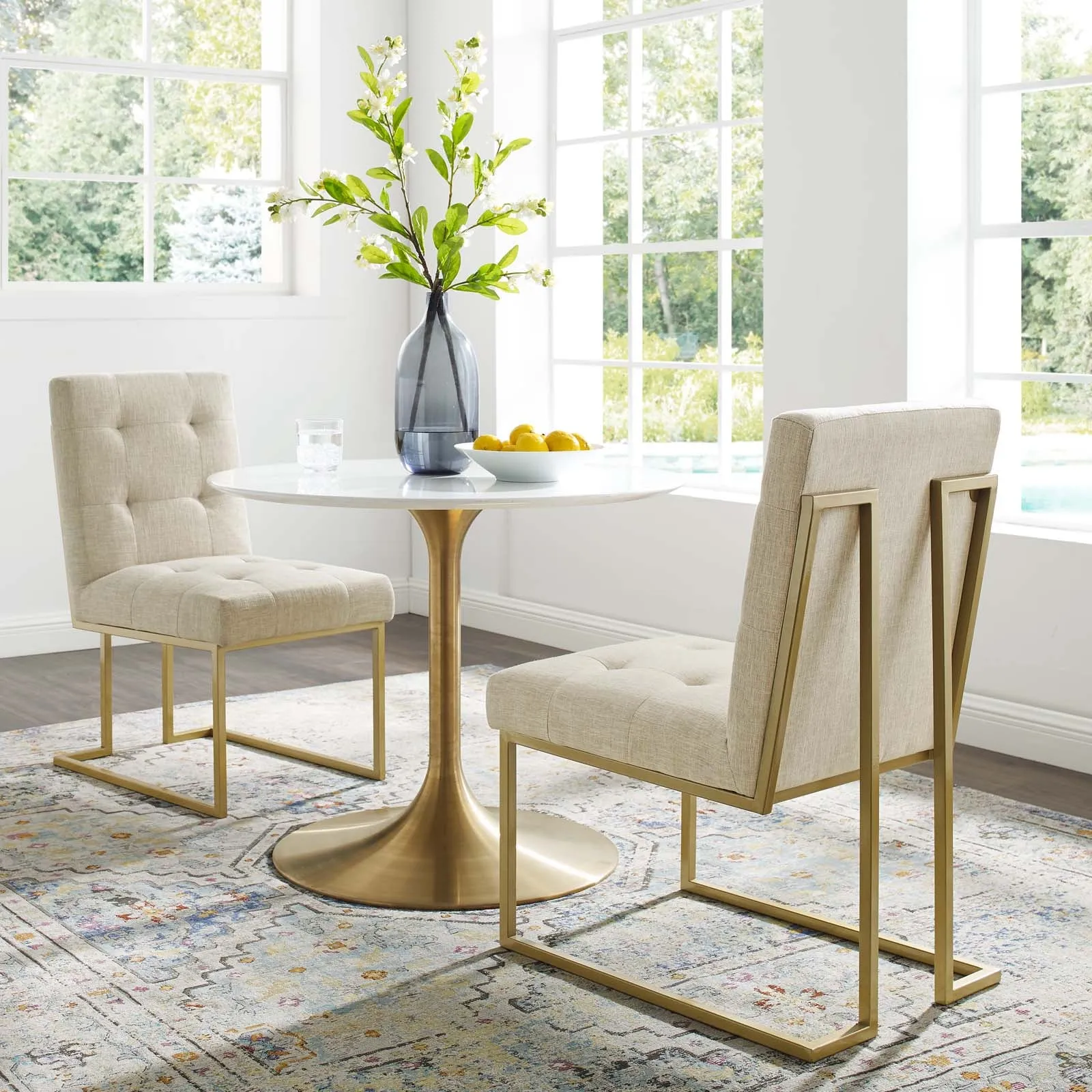 Privy Gold Stainless Steel Upholstered Fabric Dining Accent Chair Set of 2 by Modway
