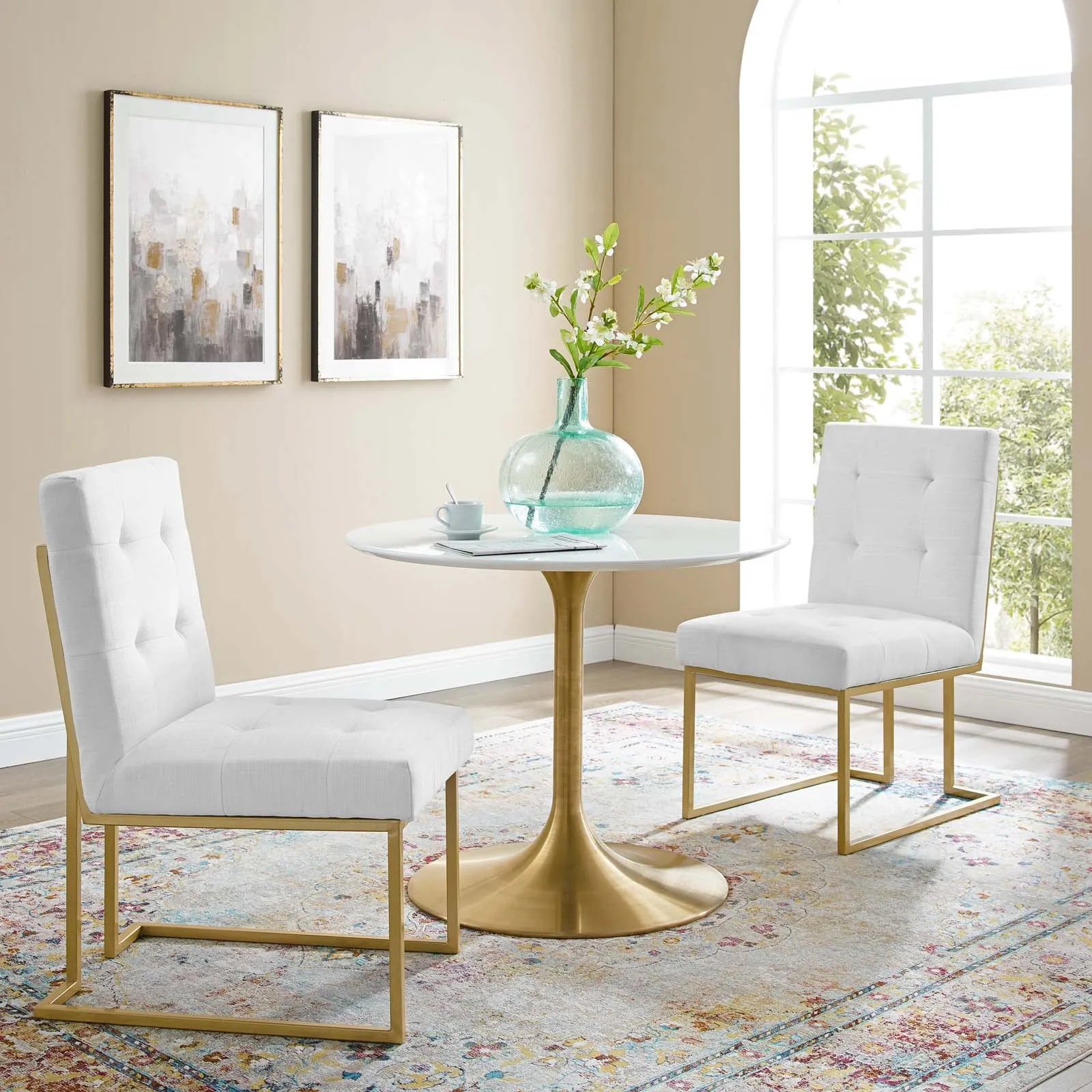 Privy Gold Stainless Steel Upholstered Fabric Dining Accent Chair Set of 2 by Modway