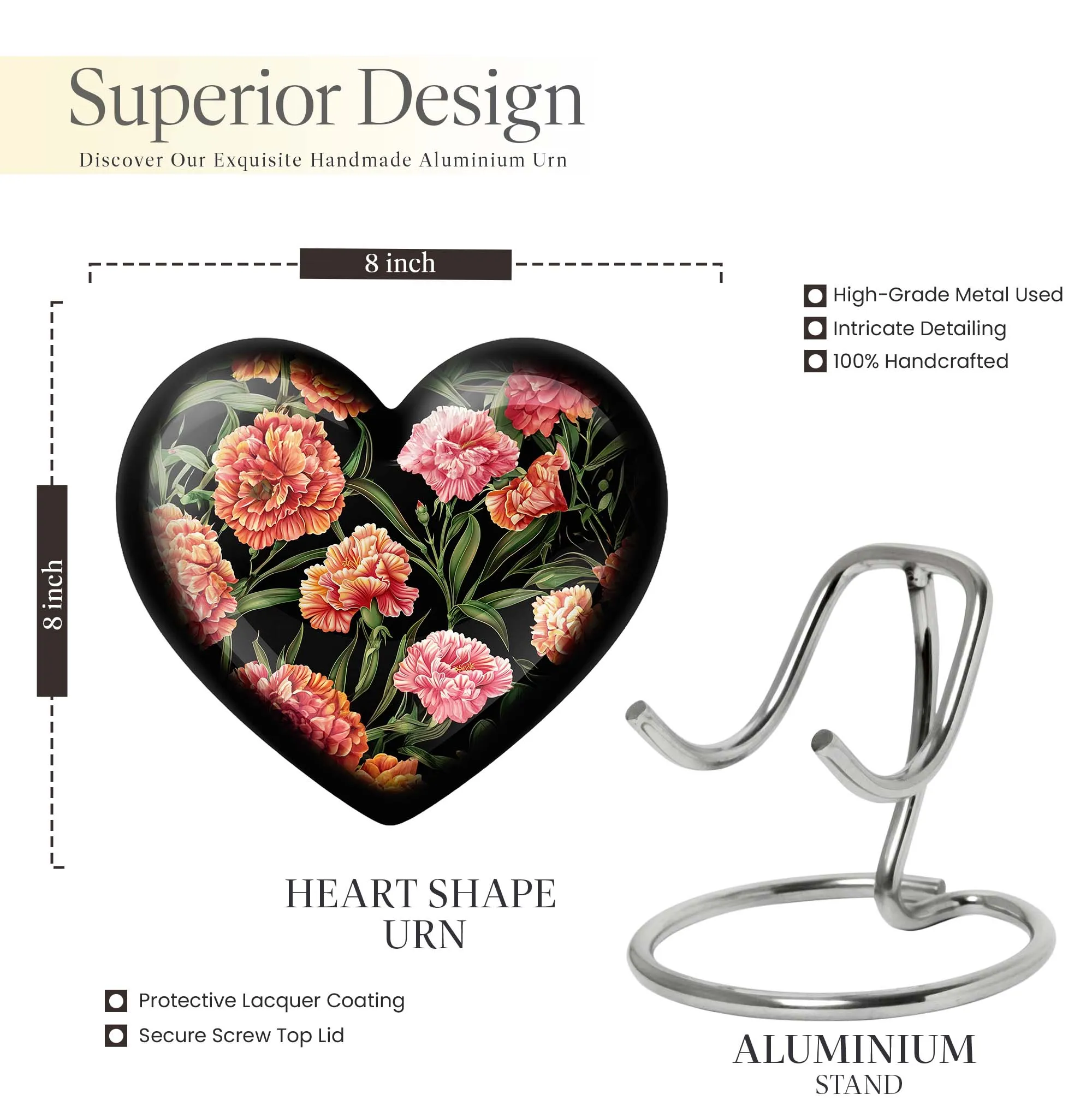 Purple Meadow Large Cremation Urn, Heart-Themed to Honour