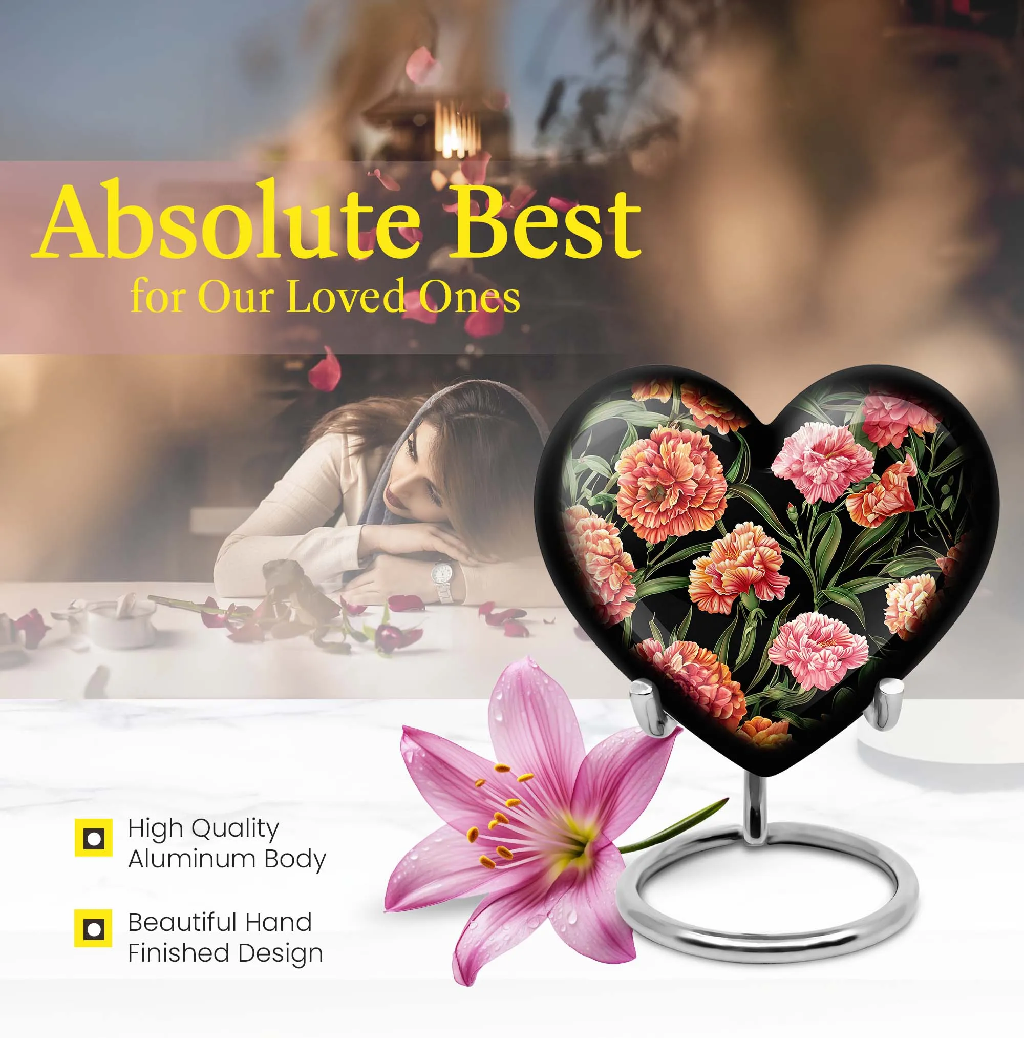 Purple Meadow Large Cremation Urn, Heart-Themed to Honour