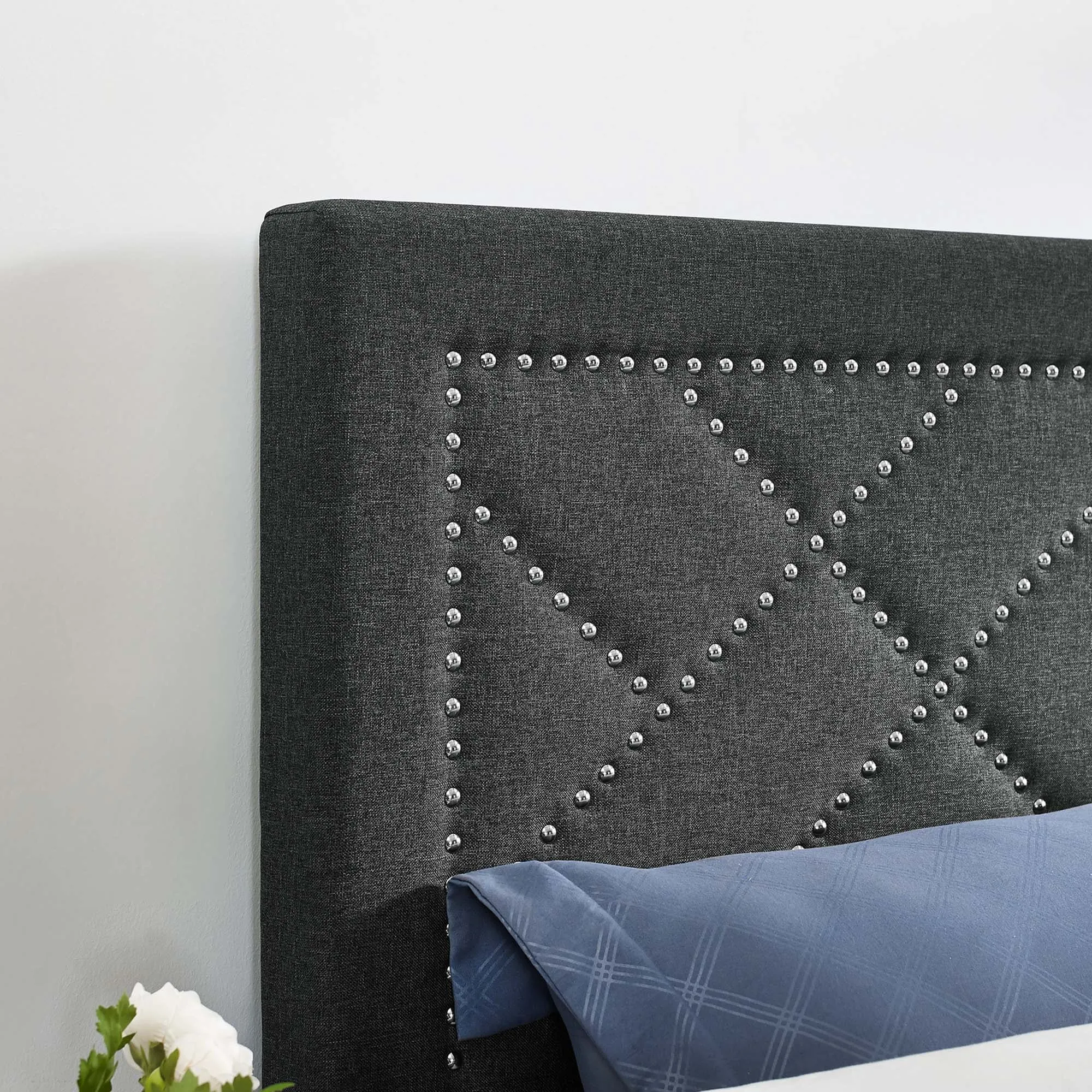 Reese Nailhead Upholstered Linen Fabric Headboard by Modway