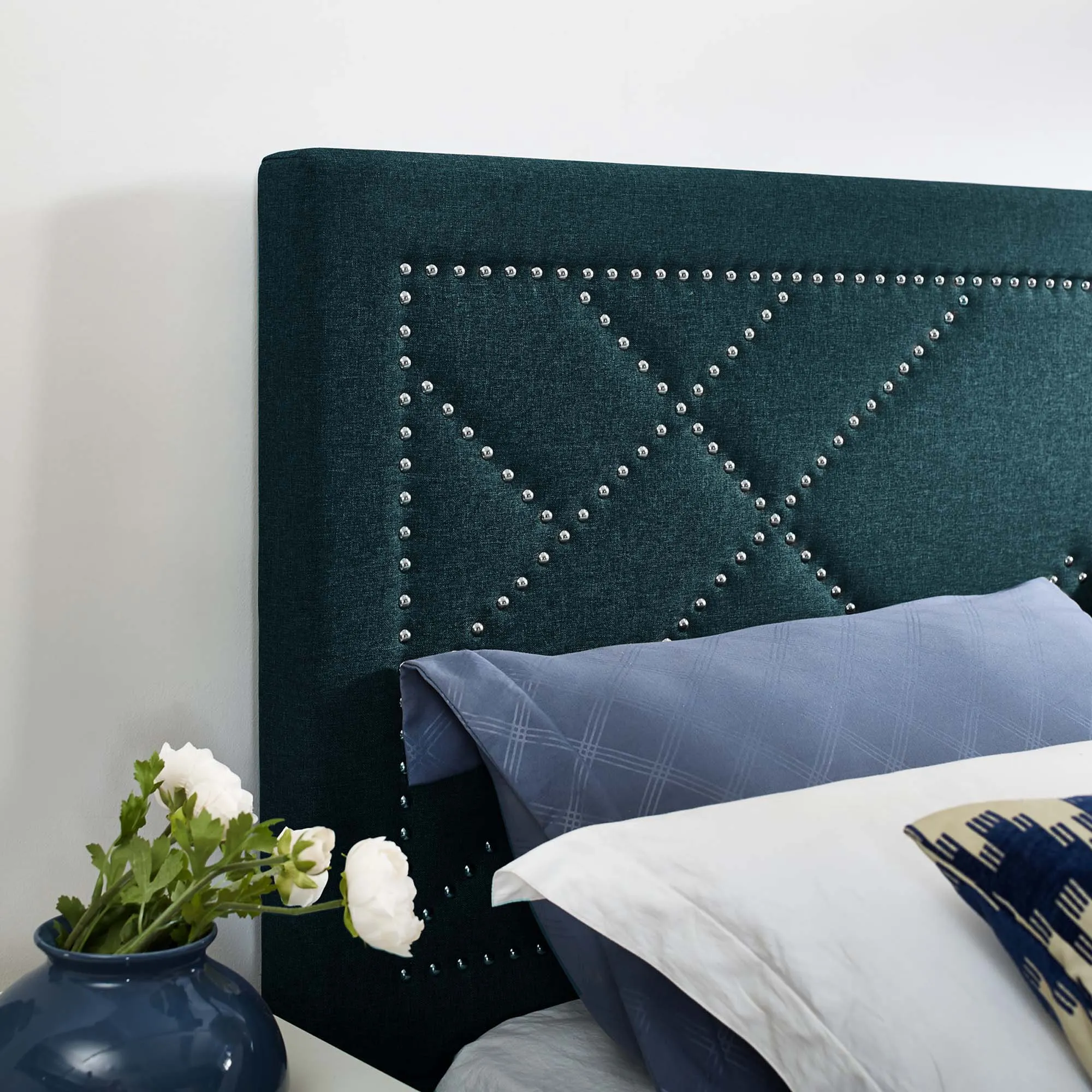 Reese Nailhead Upholstered Linen Fabric Headboard by Modway