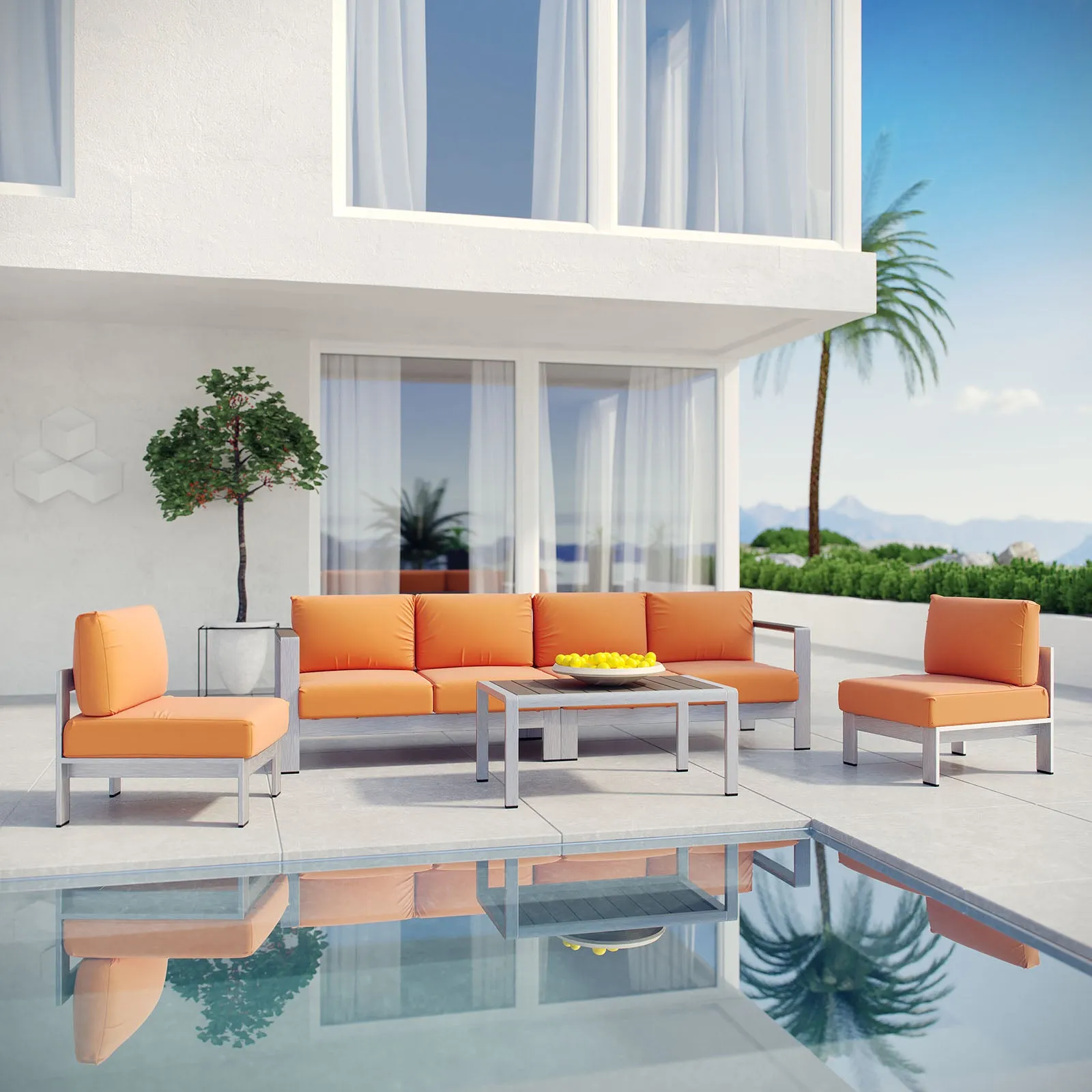 Shore 5 Piece Outdoor Patio Aluminum Sectional Sofa Set by Modway