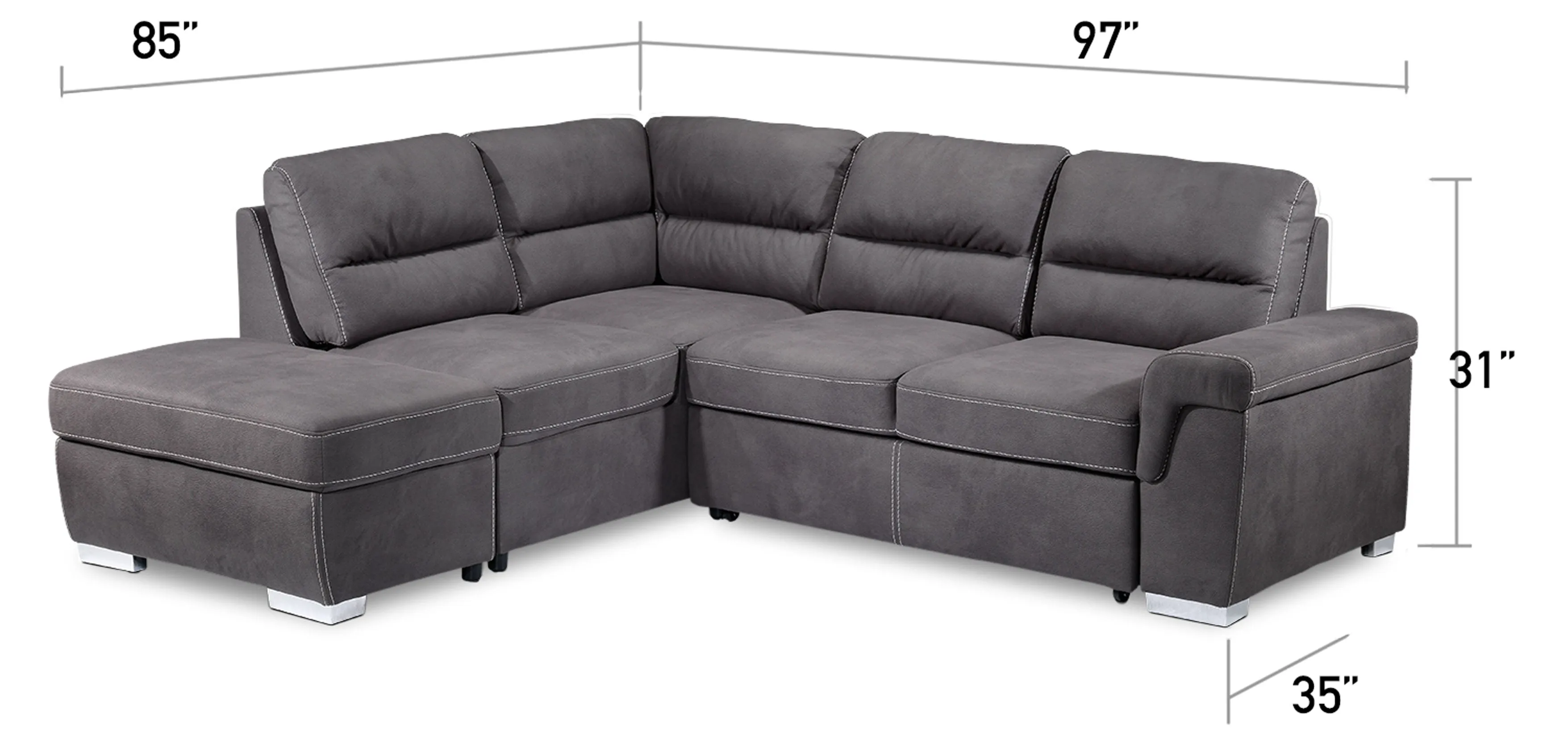 Simone 3-Piece Sectional with Right-Facing Pop-Up Bed - Charcoal