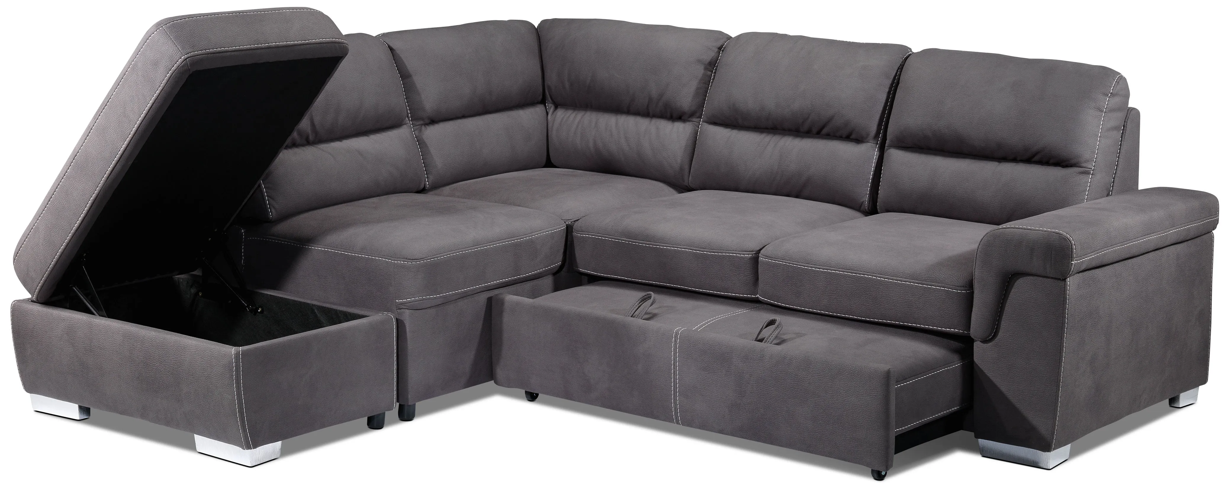 Simone 3-Piece Sectional with Right-Facing Pop-Up Bed - Charcoal