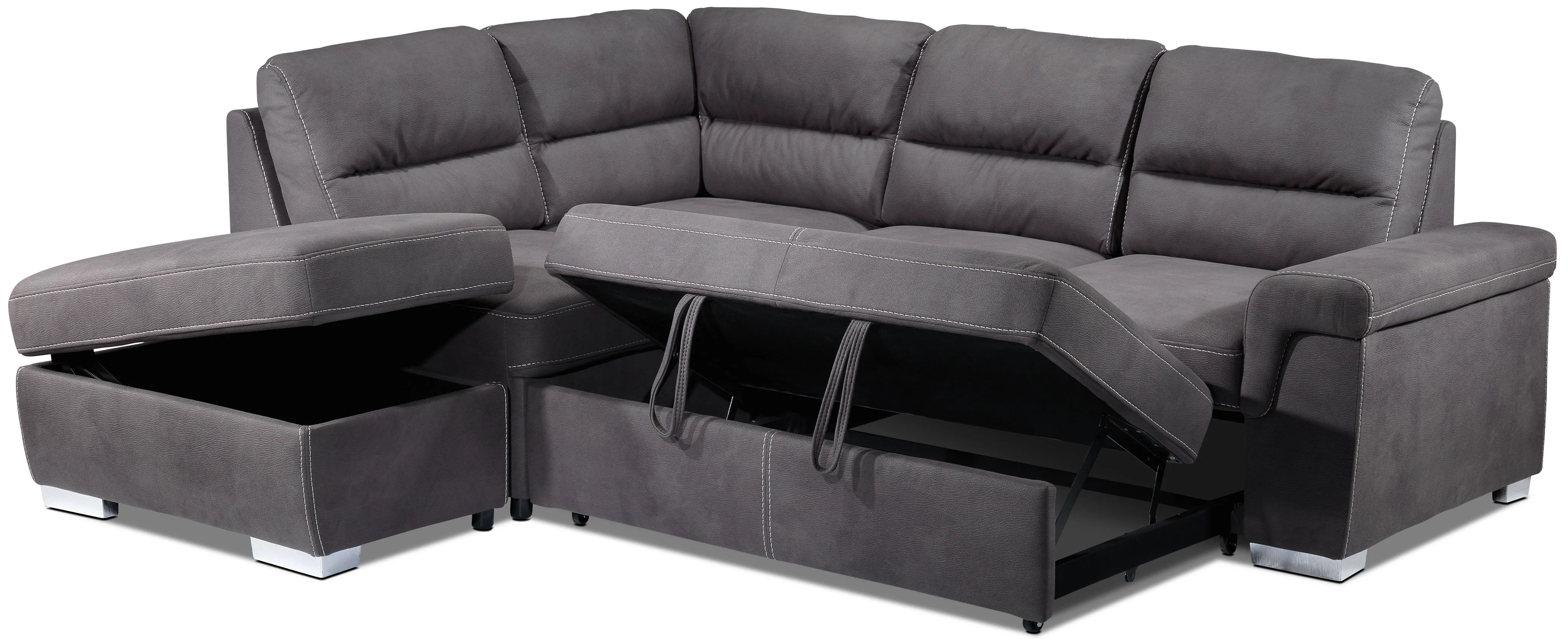 Simone 3-Piece Sectional with Right-Facing Pop-Up Bed - Charcoal