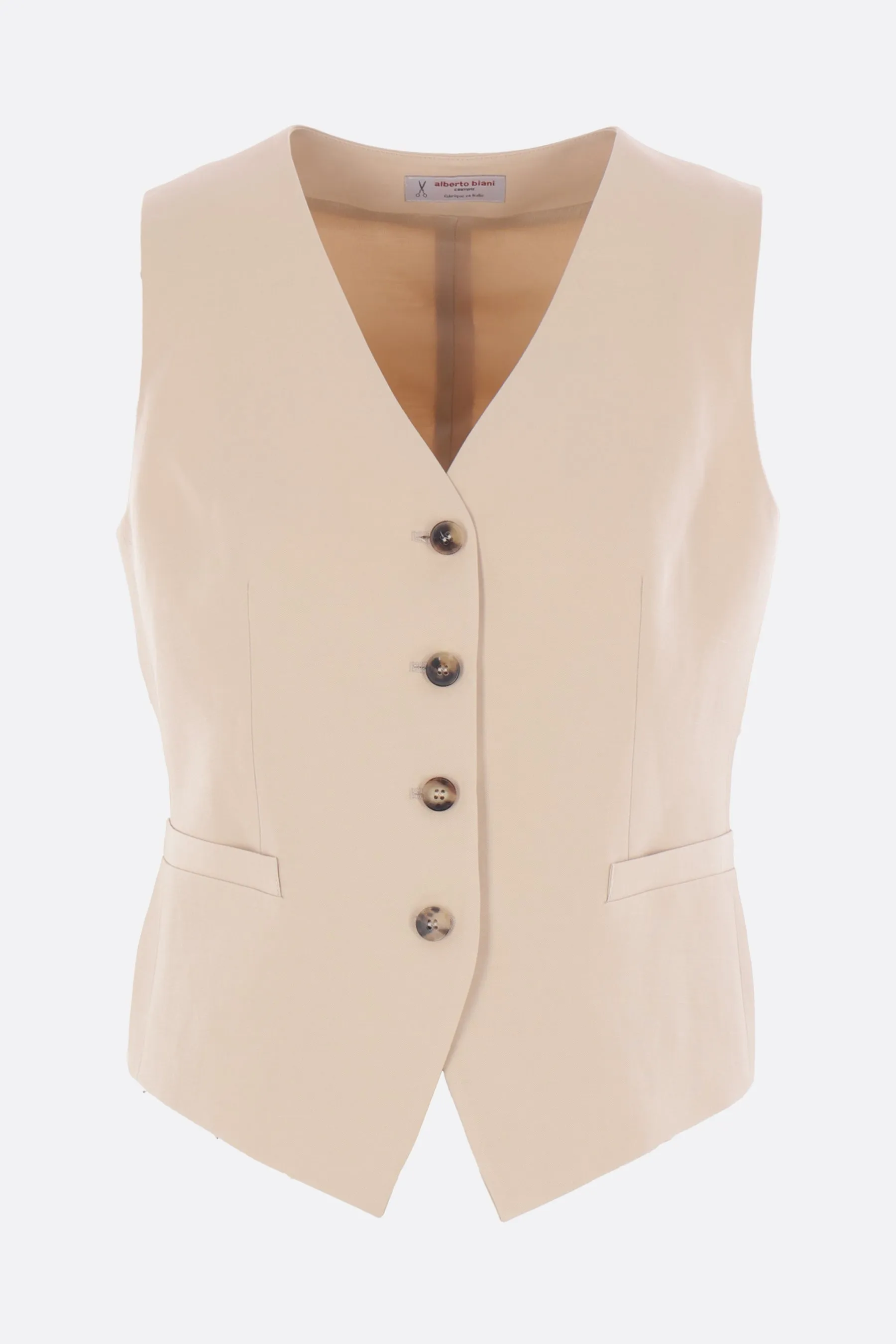 single-breasted vest in linen and viscose fabric