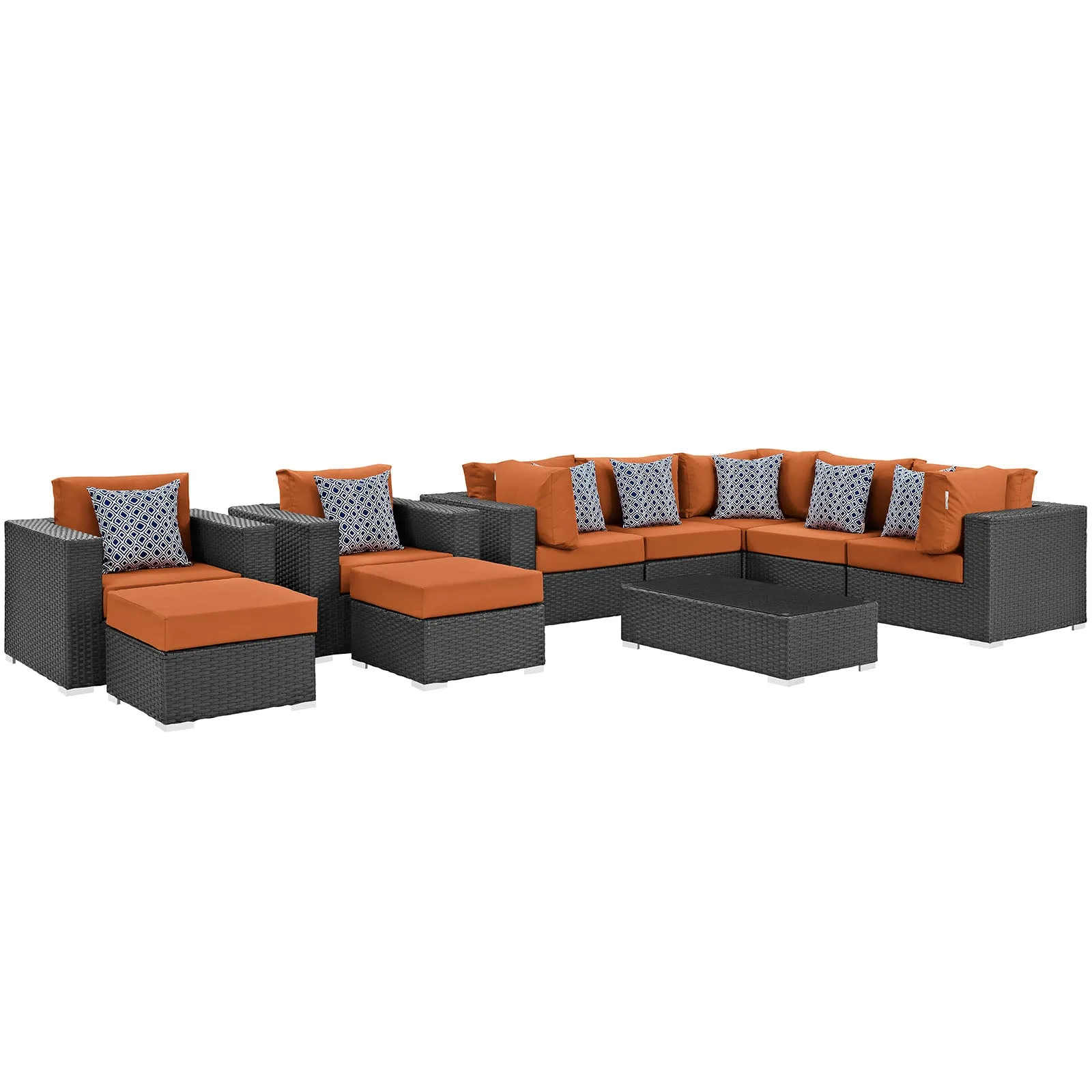 Sojourn 10 Piece Outdoor Patio Sunbrella® Sectional Set by Modway