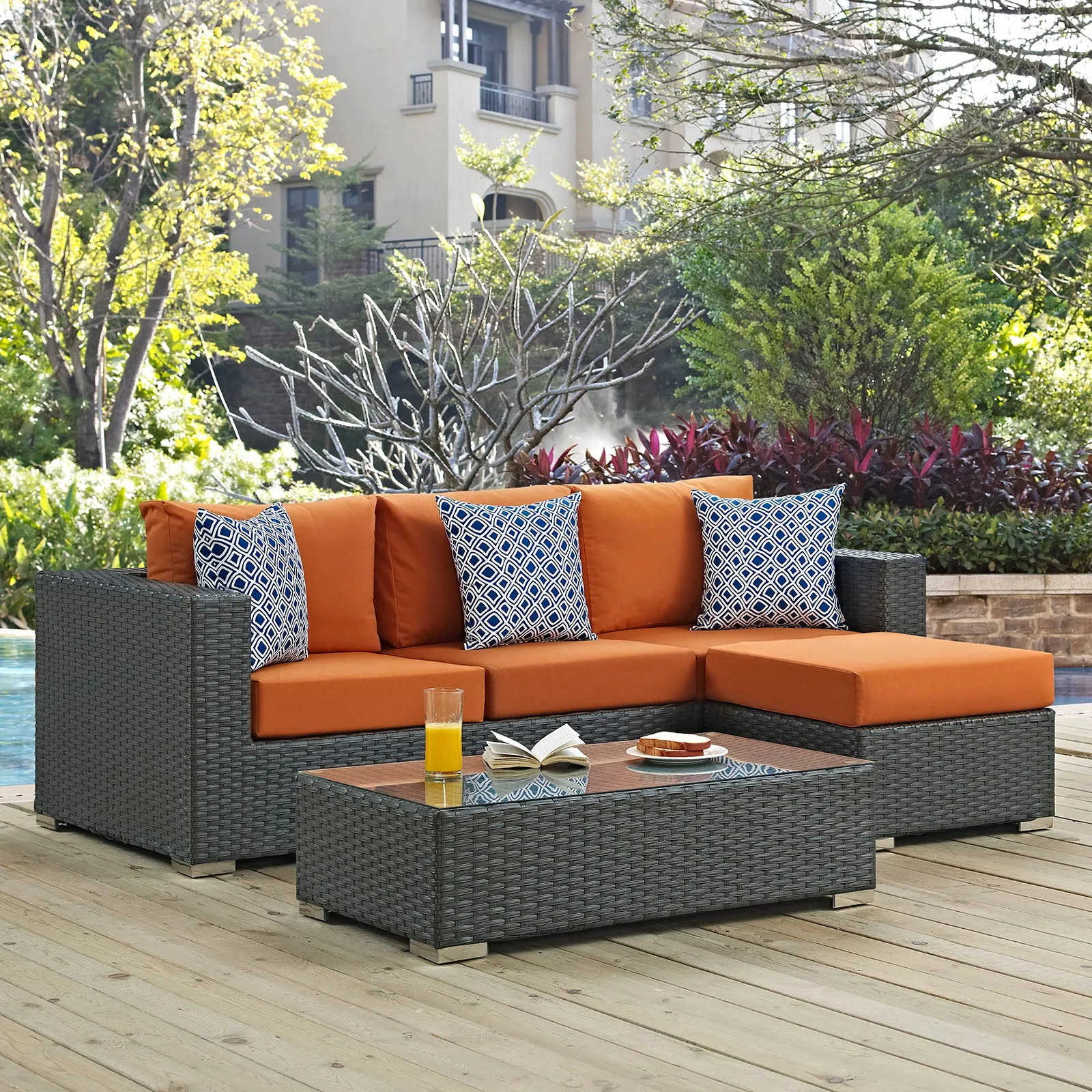 Sojourn 3 Piece Outdoor Patio Sunbrella® Sectional Set by Modway