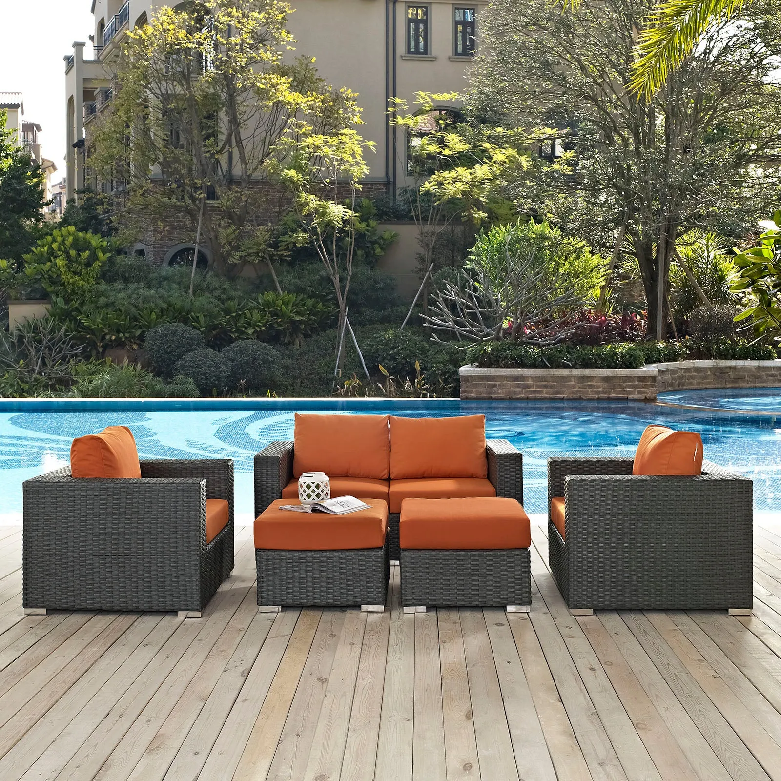 Sojourn 5 Piece Outdoor Patio Sunbrella® Sectional Set by Modway