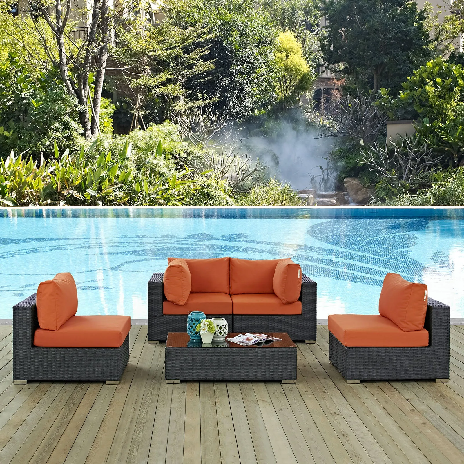 Sojourn 5 Piece Outdoor Patio Sunbrella® Sectional Set by Modway
