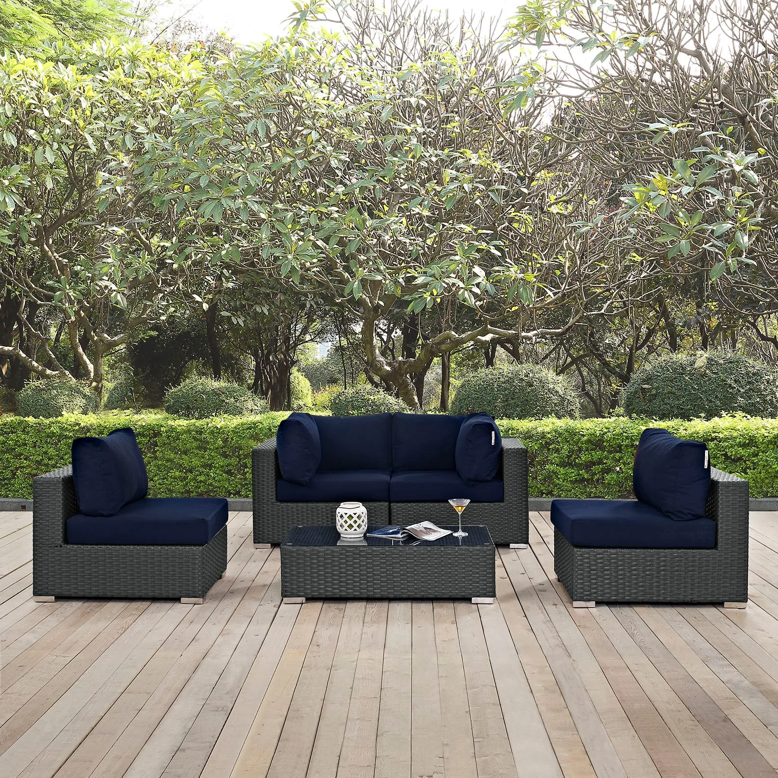 Sojourn 5 Piece Outdoor Patio Sunbrella® Sectional Set by Modway