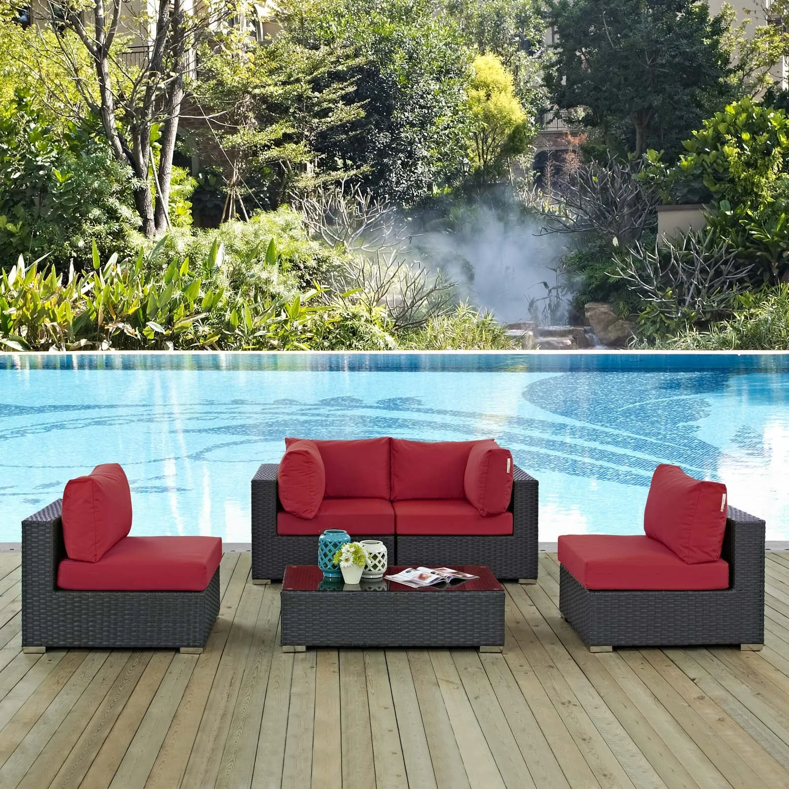 Sojourn 5 Piece Outdoor Patio Sunbrella® Sectional Set by Modway