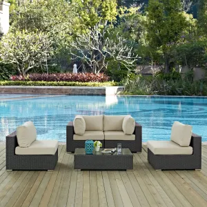 Sojourn 5 Piece Outdoor Patio Sunbrella® Sectional Set by Modway