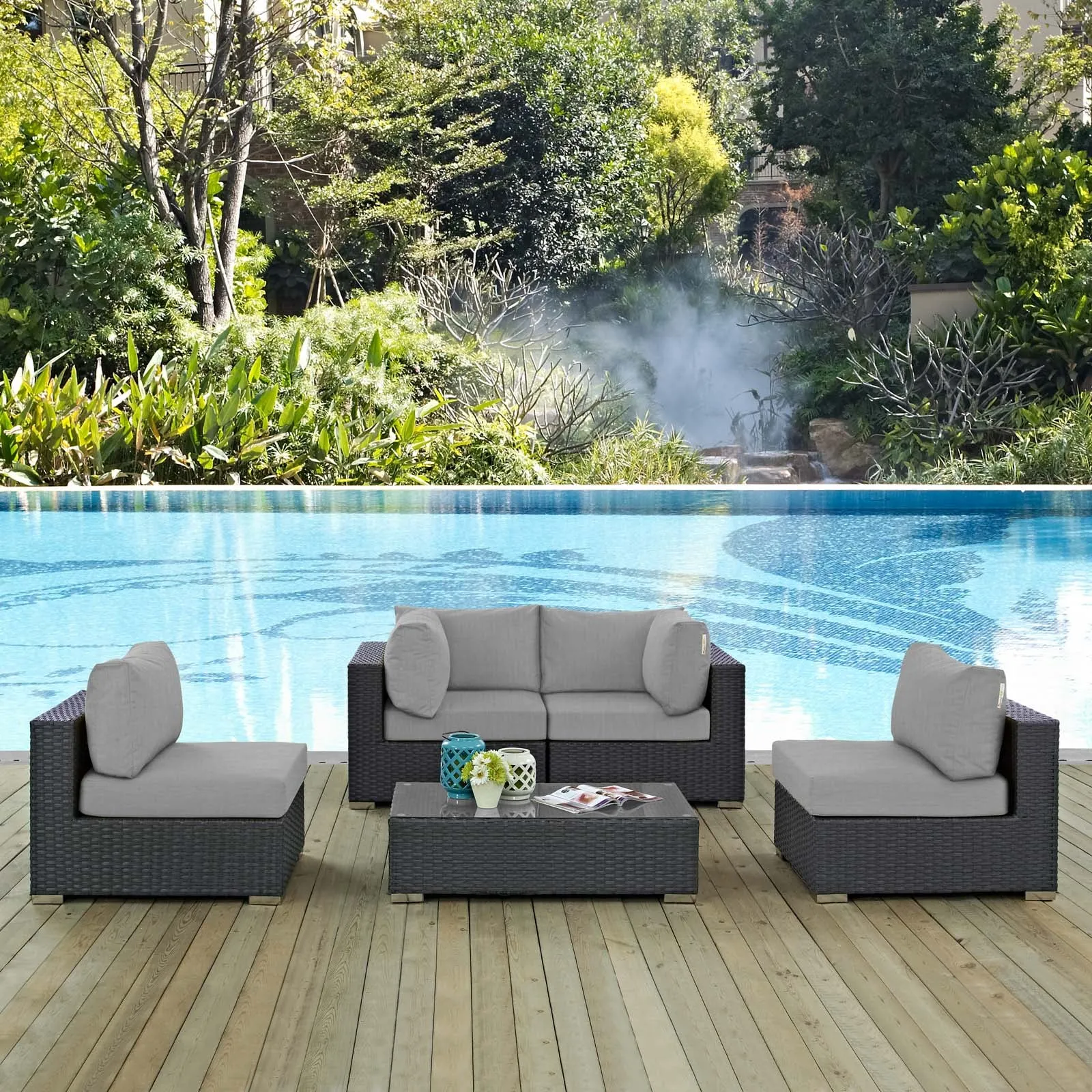 Sojourn 5 Piece Outdoor Patio Sunbrella® Sectional Set by Modway