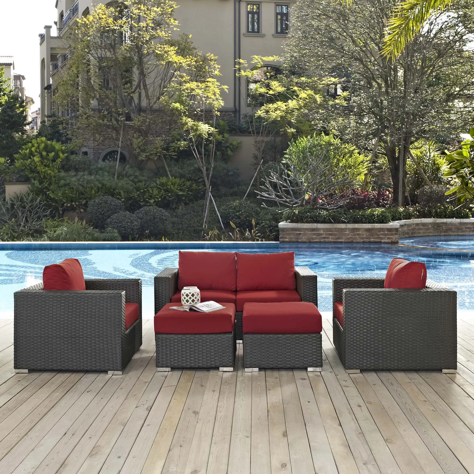 Sojourn 5 Piece Outdoor Patio Sunbrella® Sectional Set by Modway