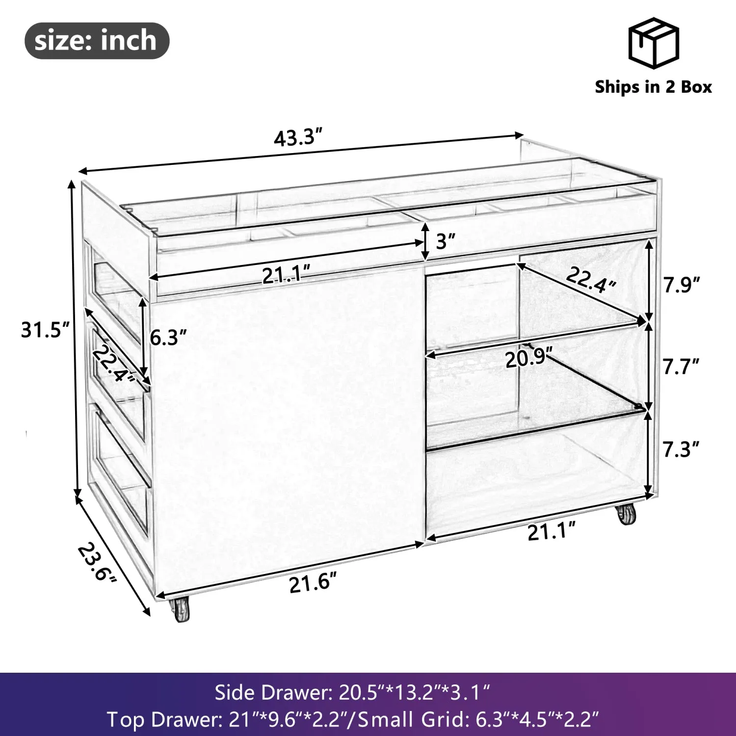 Streamdale 43" Multi-Functional Storage Island Cabinet with Drawers & Shelves