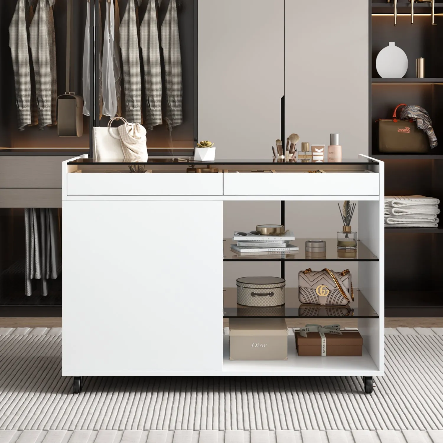 Streamdale 43" Multi-Functional Storage Island Cabinet with Drawers & Shelves