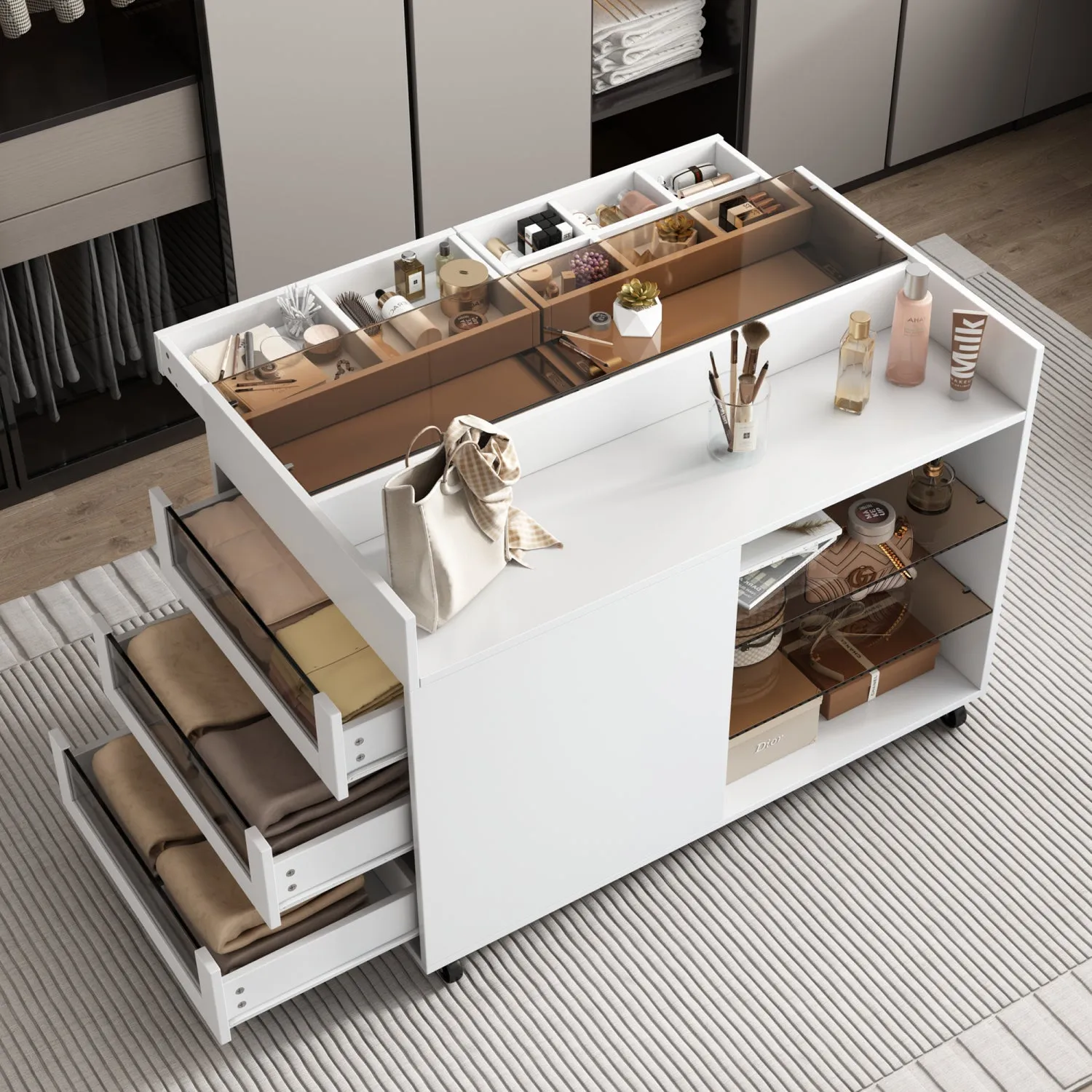 Streamdale 43" Multi-Functional Storage Island Cabinet with Drawers & Shelves