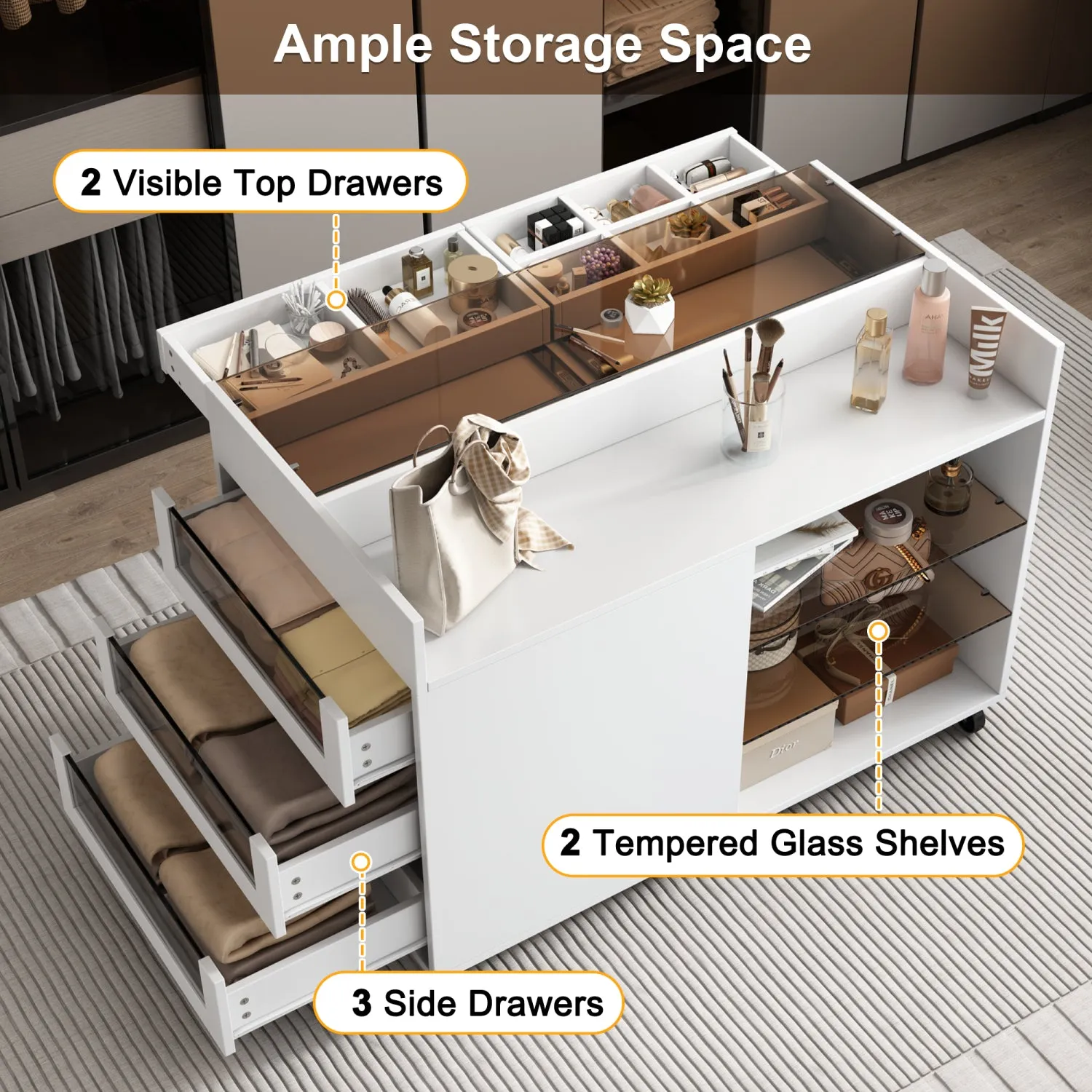 Streamdale 43" Multi-Functional Storage Island Cabinet with Drawers & Shelves