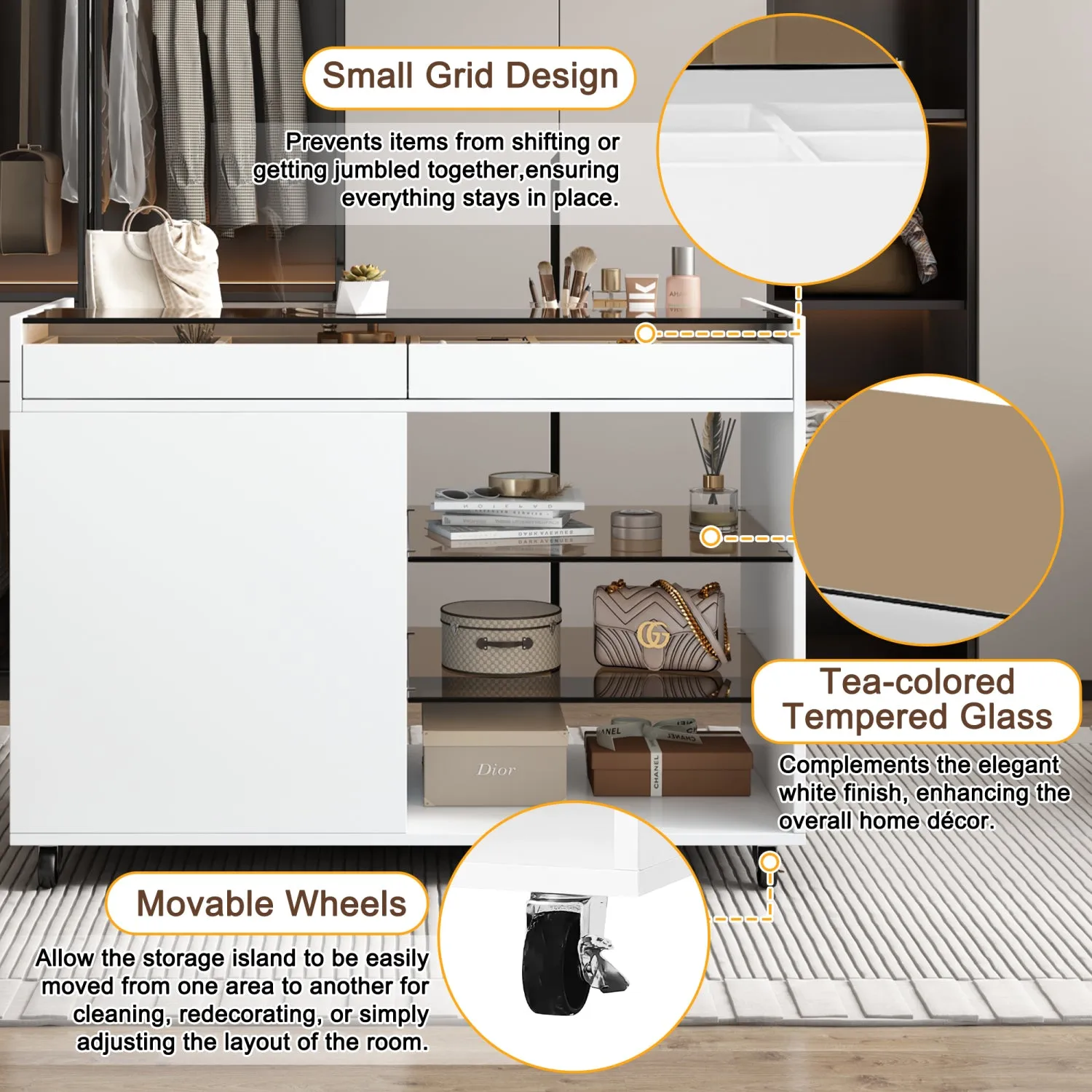 Streamdale 43" Multi-Functional Storage Island Cabinet with Drawers & Shelves