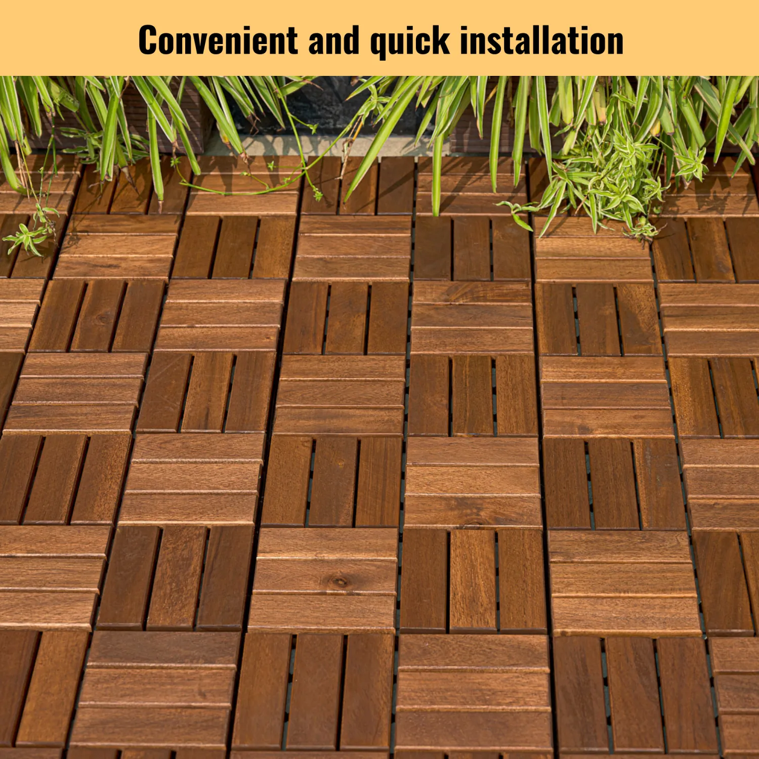 Streamdale Acacia Wood Deck Tiles, Checker, 30 PCS 12"x12" Outdoor Flooring