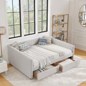 Streamdale Beige Linen Upholstered Daybed with Trundle