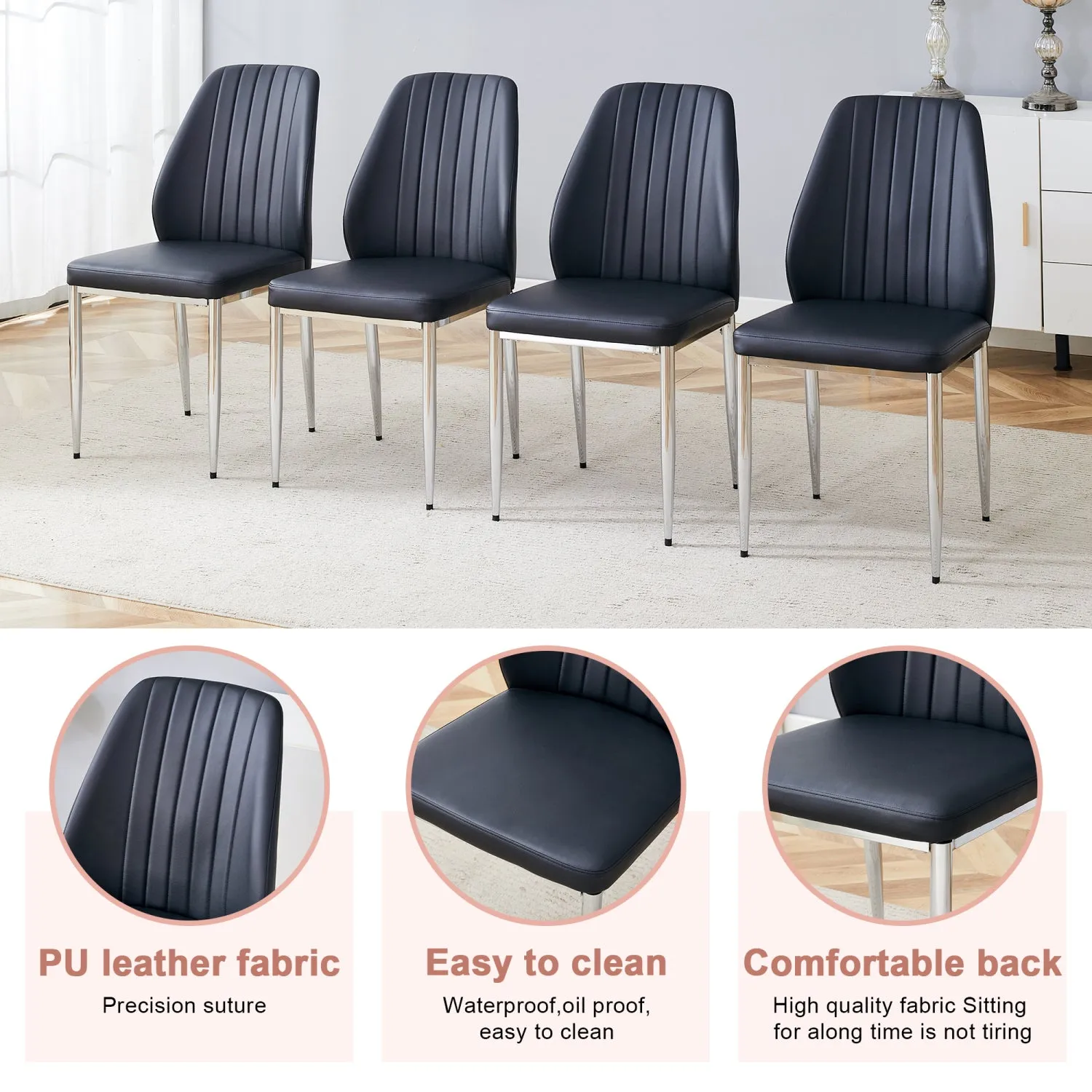 Streamdale Black PU Comfort Dining Chairs (Set of 8)